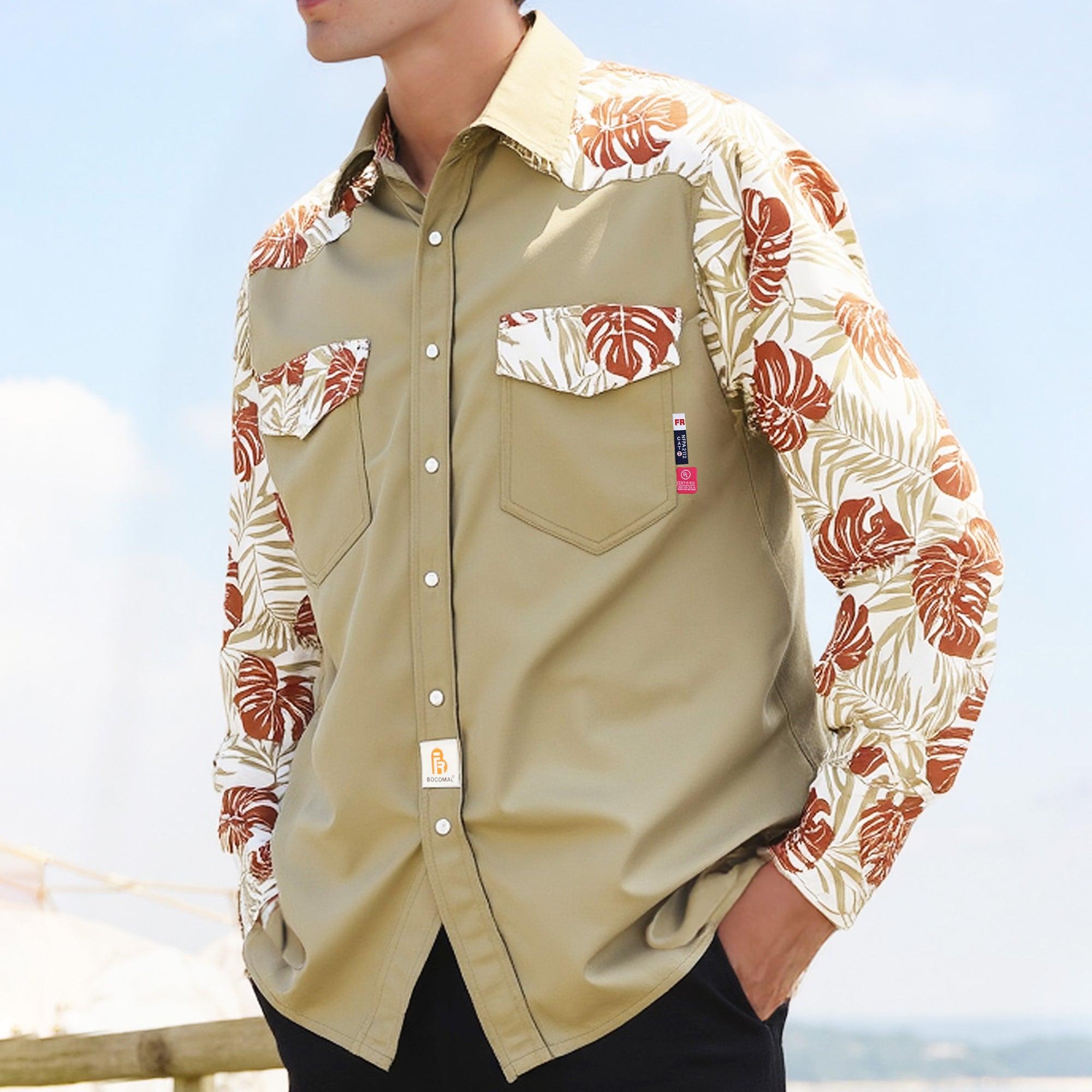 6.5OZ Pattern Spliced Flame Resistant Welding Work Shirt