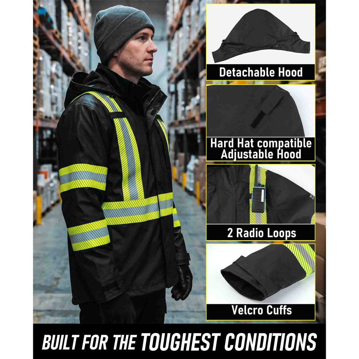 CAT3 FR Winter Rain Jacket, Hi‑Vis Type R Class3 Fleece‑Lined Waterproof Coat