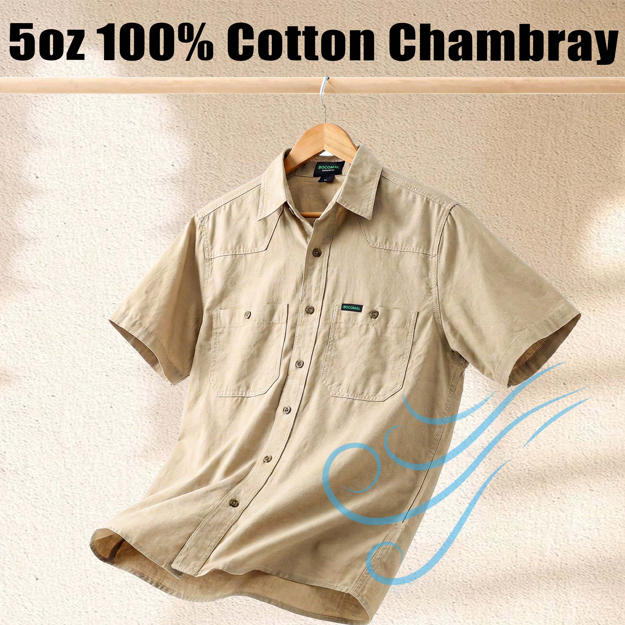 5OZ Men's Short Sleeve Button Down Work Shirts （NON-FR）- SH041K