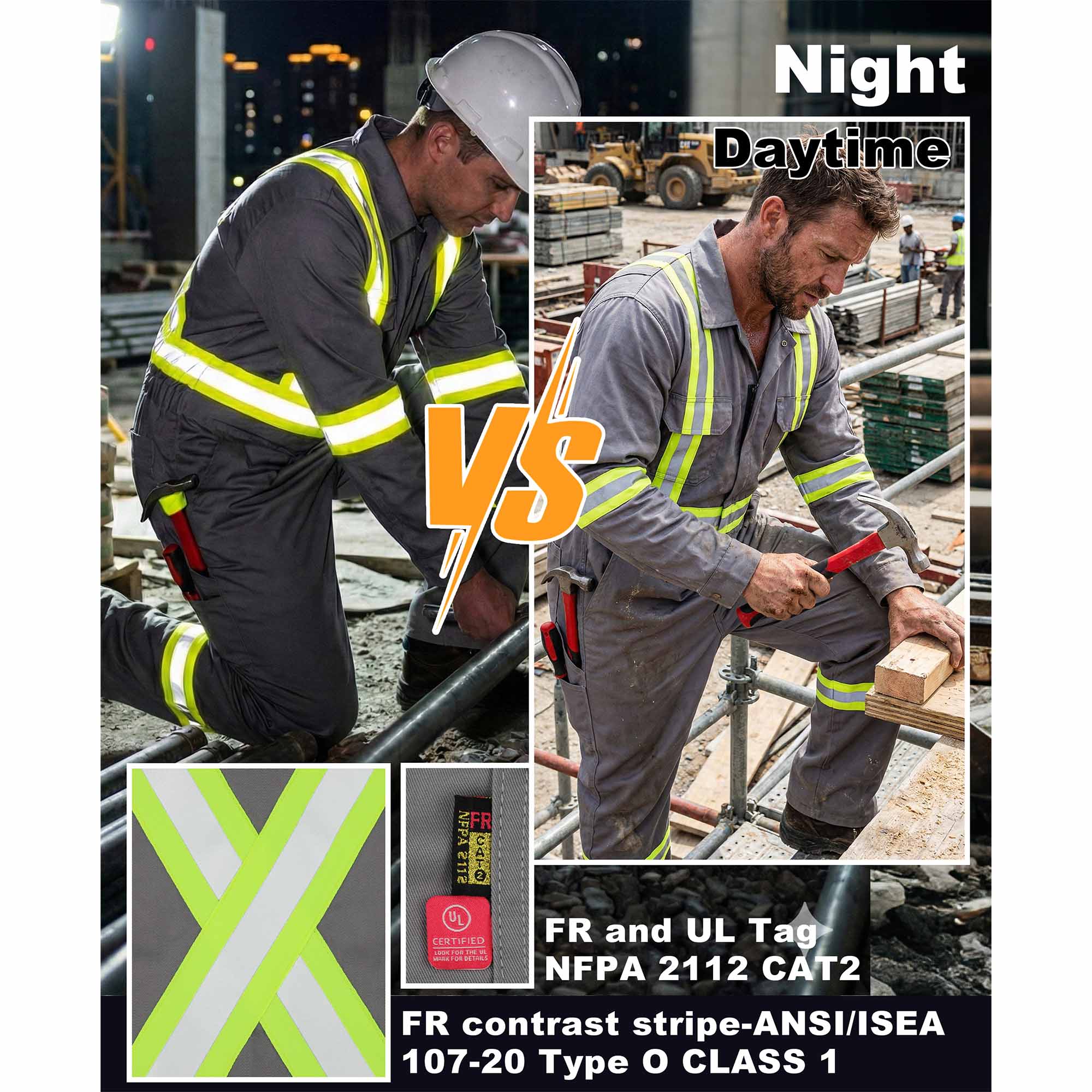 7.5OZ Cotton Twill FR Hi Vis Work Coverall - 2401HV