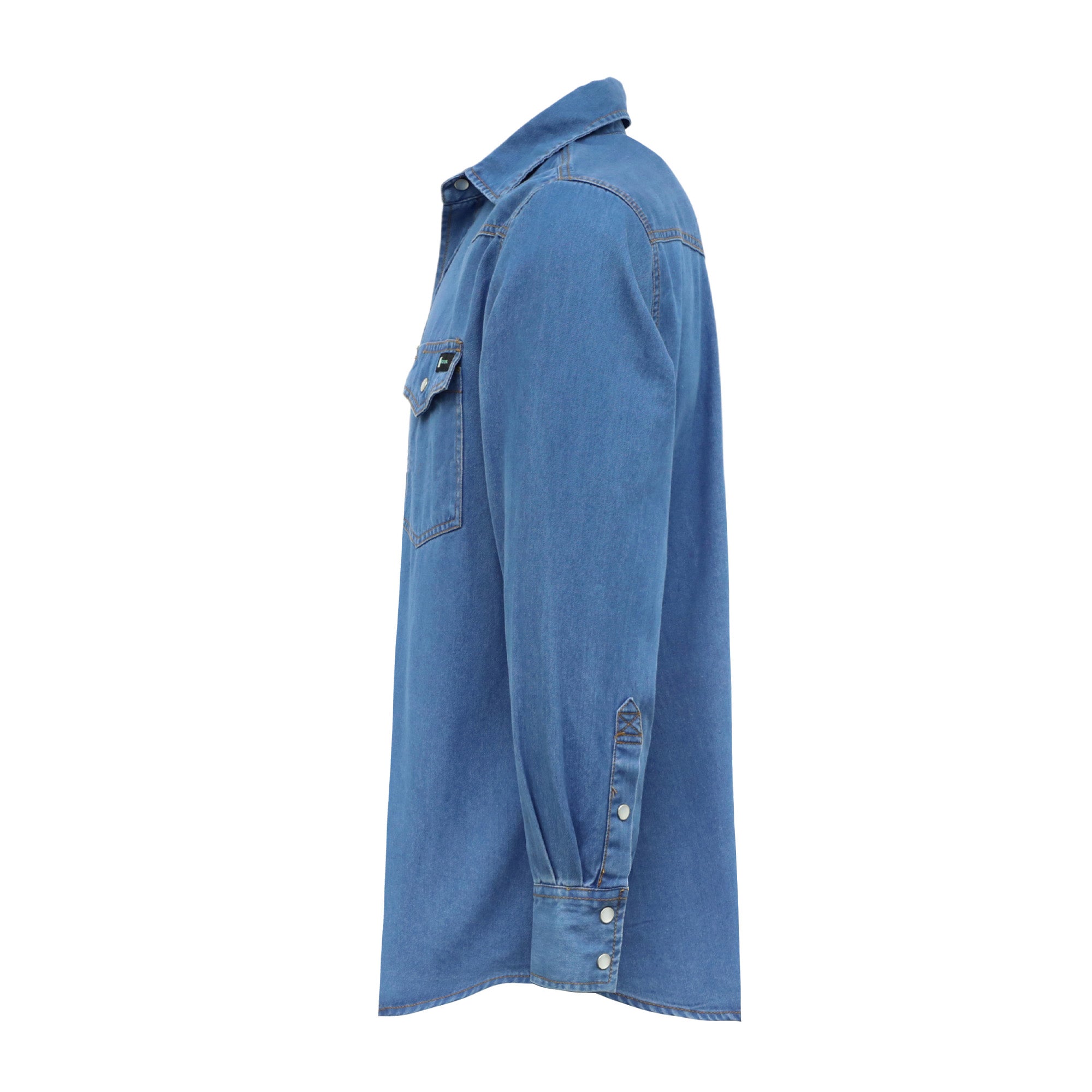 6.5OZ Work Shirts Vintage Washed Lightweight Soft Denim Pearl Snap Down-Relaxed Fit (Non FR)-0930