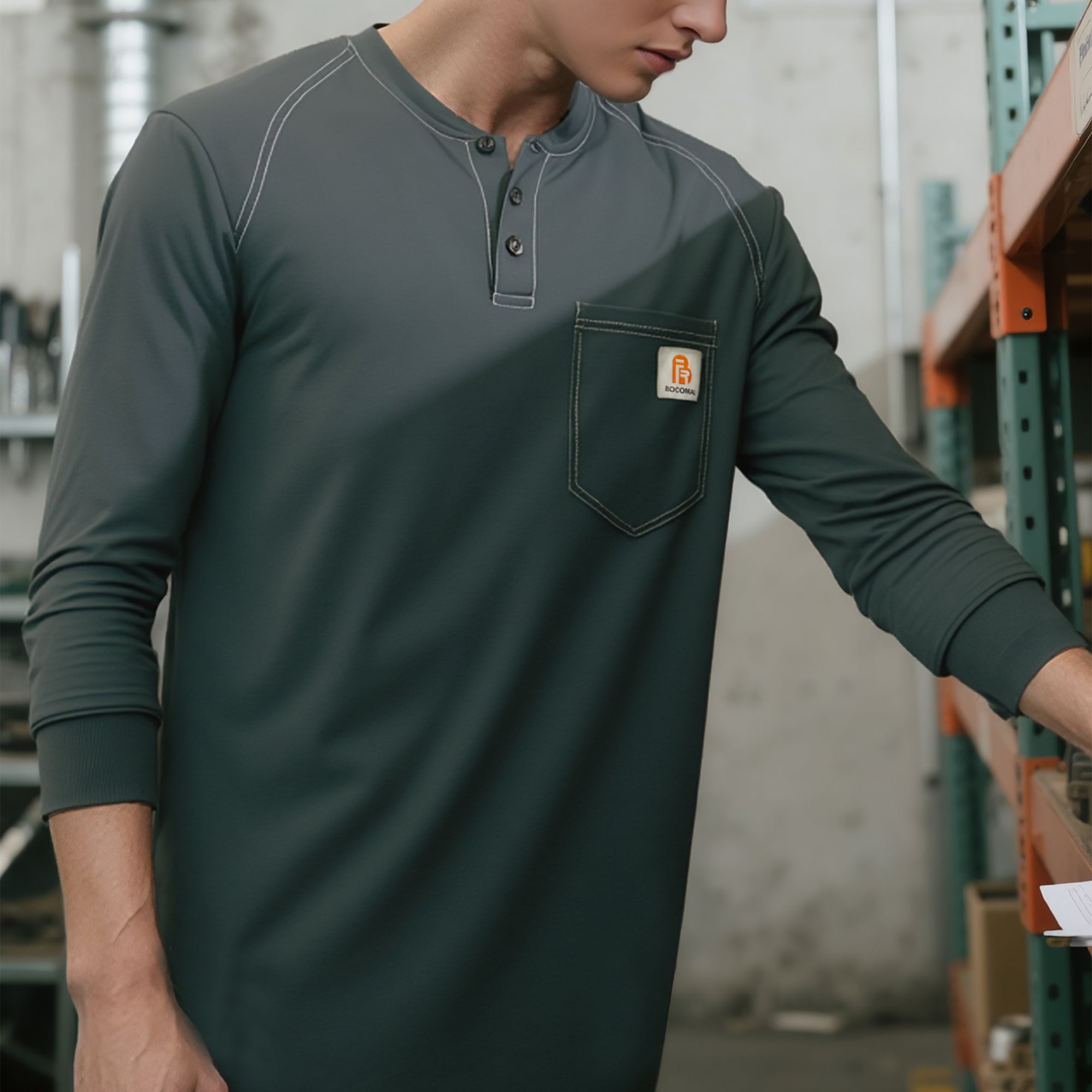 5.5OZ Cotton Henley FR Shirt -9108