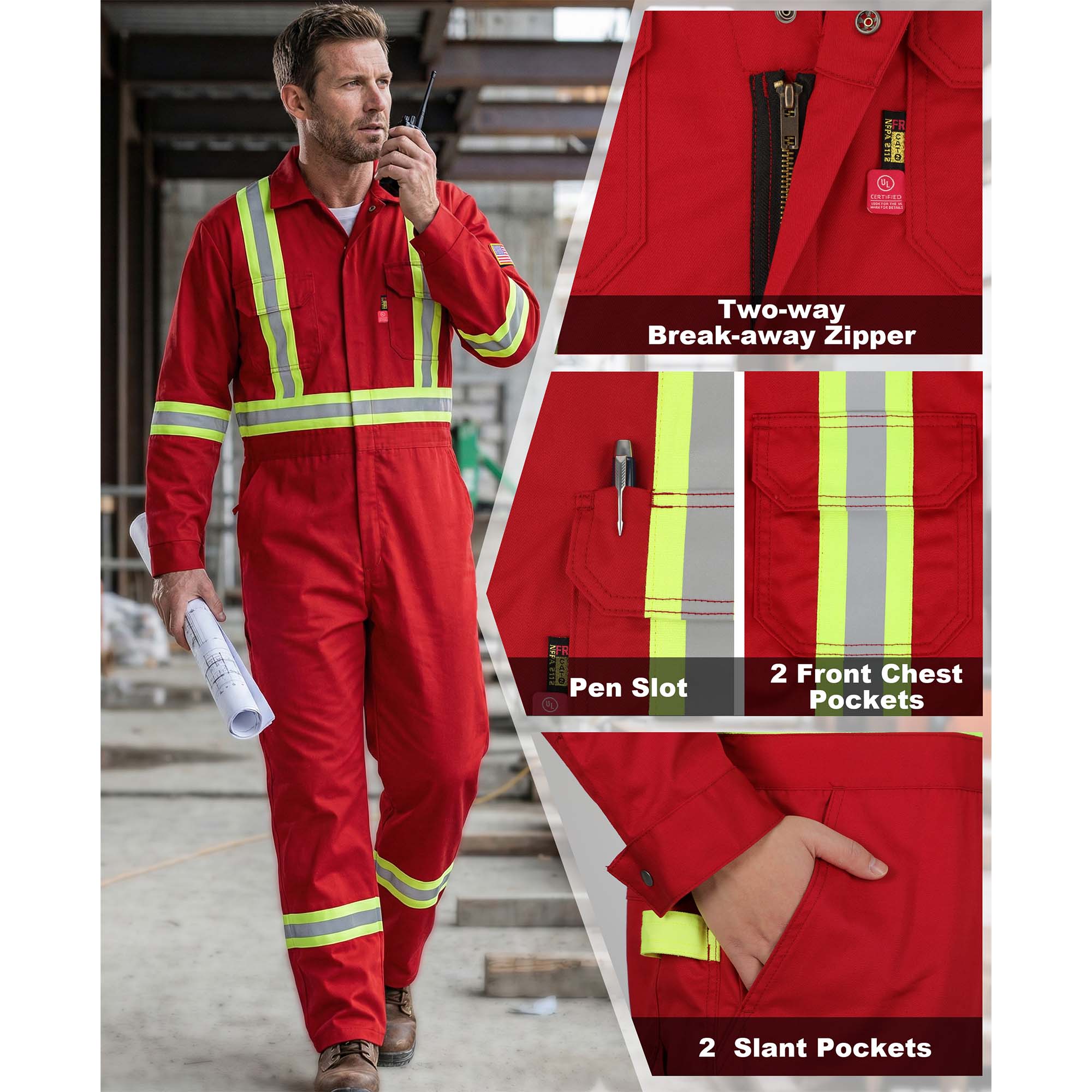 7.5OZ Cotton Twill FR Hi Vis Work Coverall - 2401HV