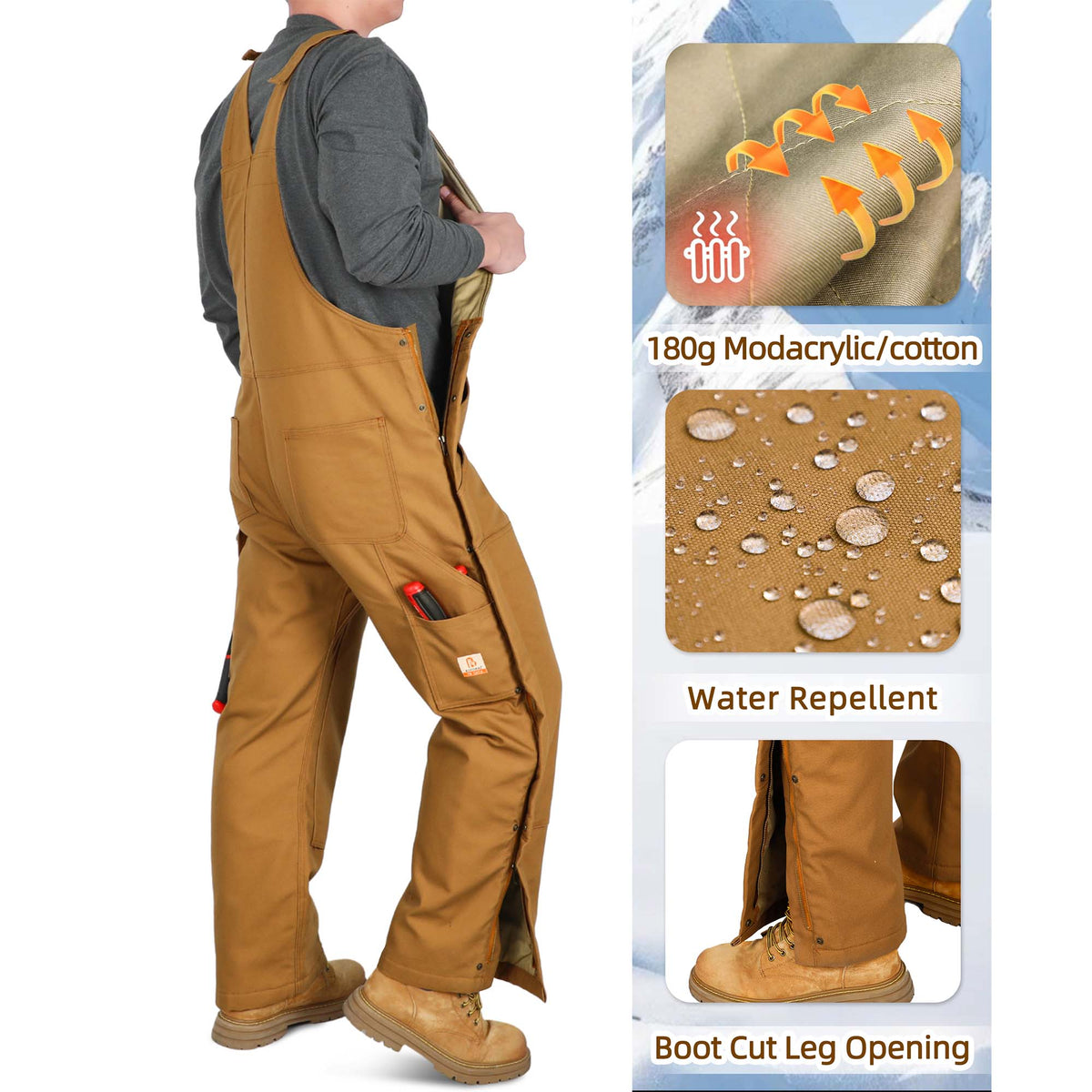 Bocomal 8704 zip-front insulated FR bib overalls product feature image