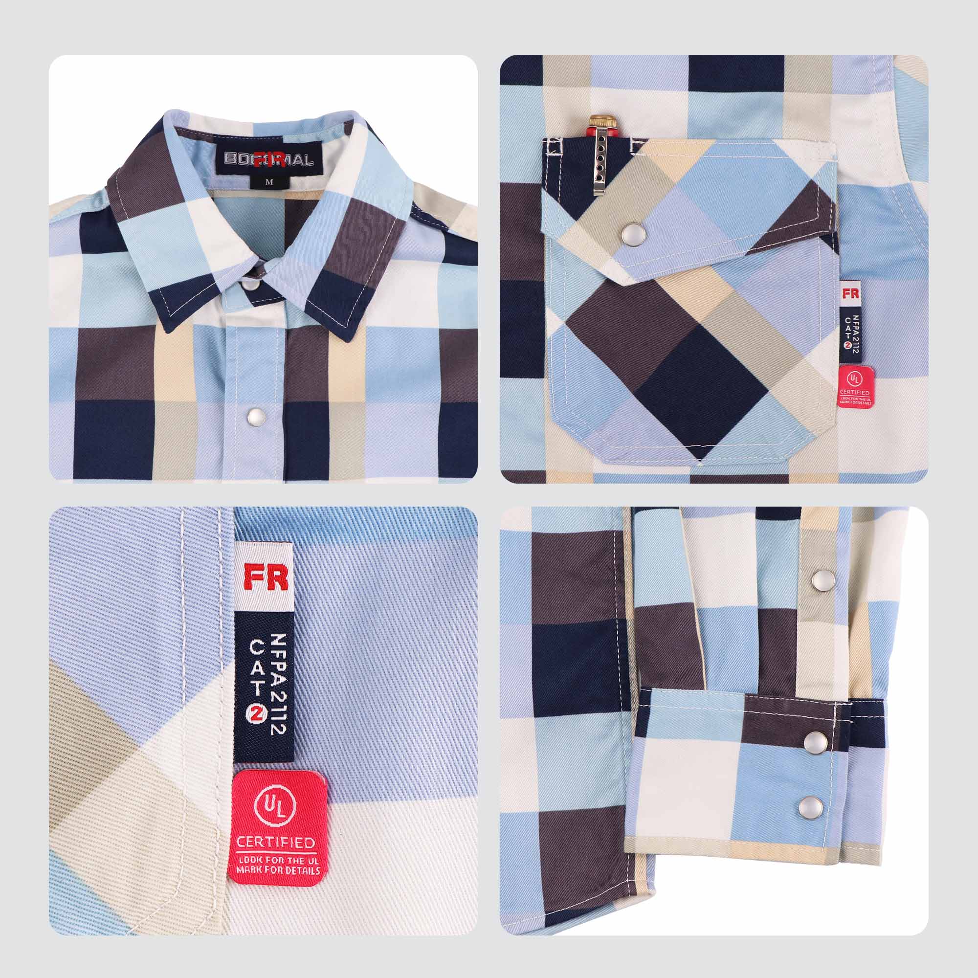6.5OZ Printed Plaid Shirts With Pearl Snap (Final Sale)-3916