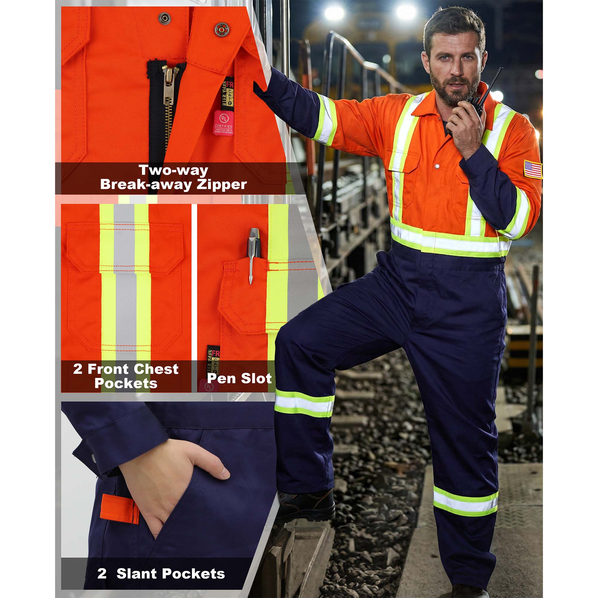7.5OZ Cotton Twill FR Hi Vis Work Coverall - 2401HV