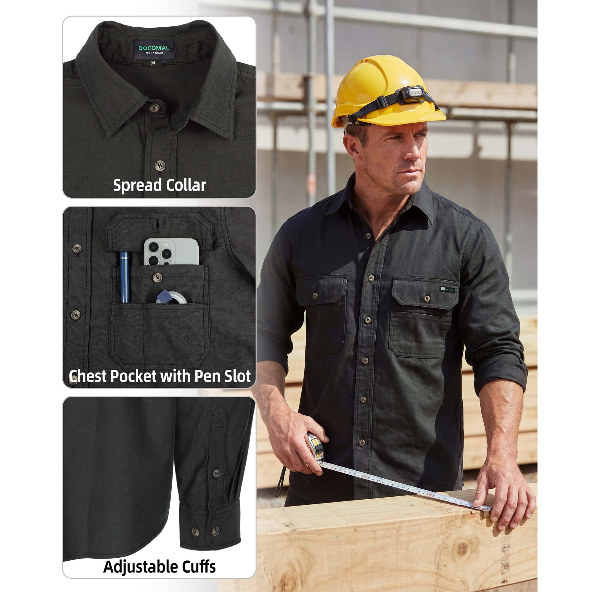 Men's Lightweight 100% Cotton Chambray Work Shirts (NON-FR)-SH041J