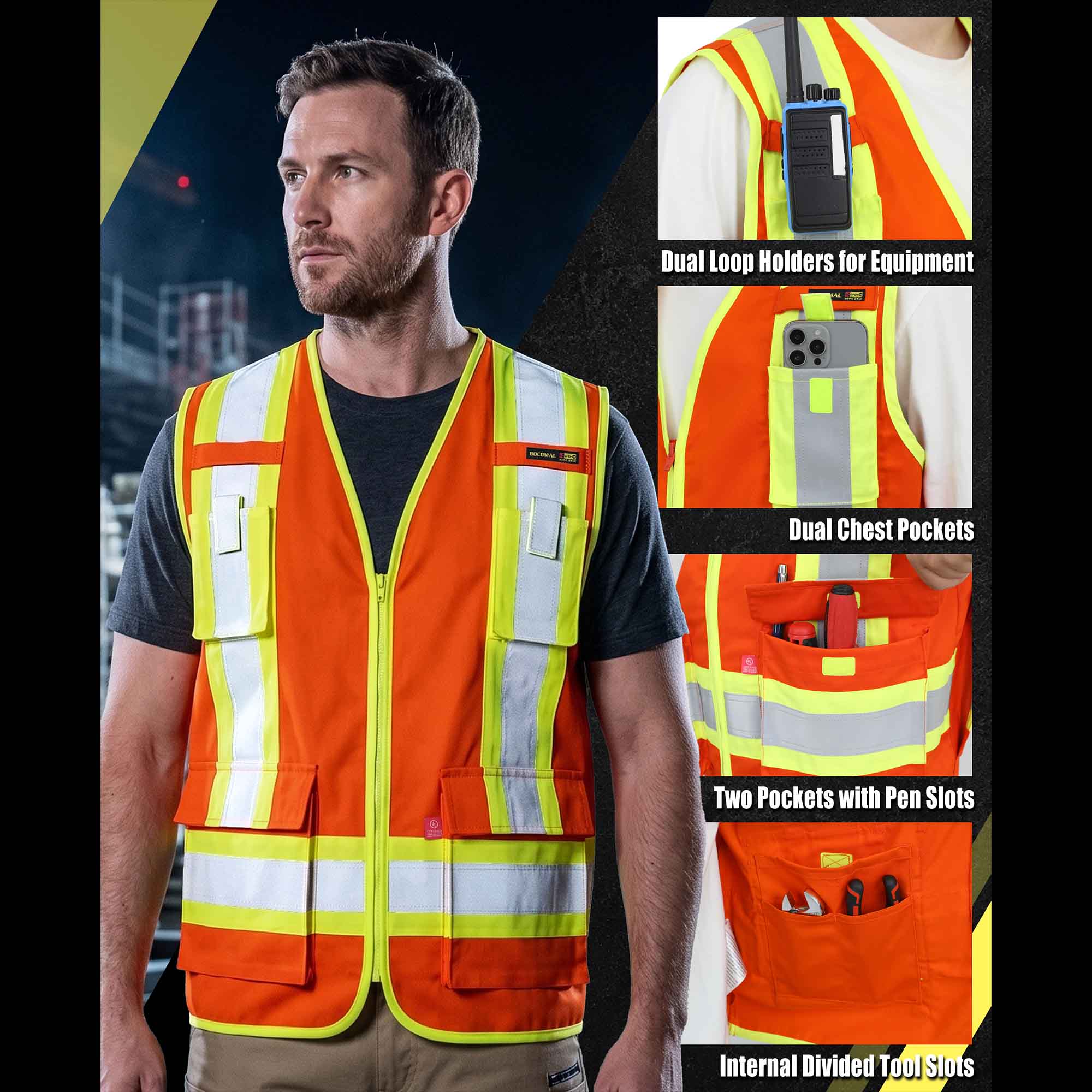 7.5OZ FR Hi Vis Zipper 4”Tape Safety Vest - B901HV