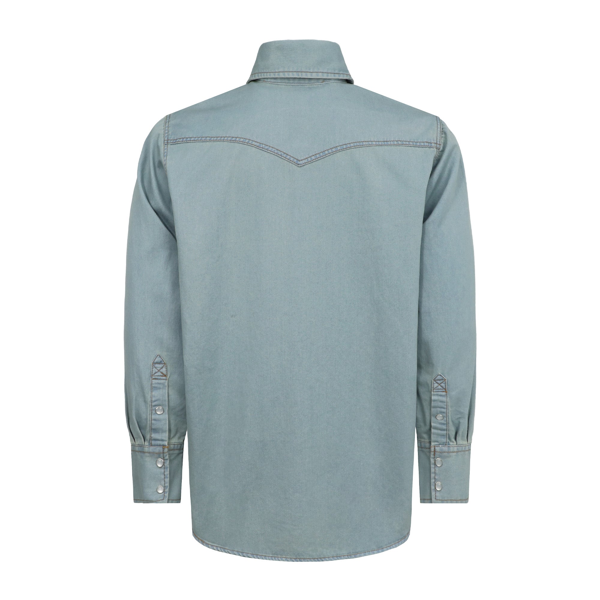 6.5OZ Work Shirts Vintage Washed Lightweight Soft Denim Pearl Snap Down-Relaxed Fit (Non FR)-0930