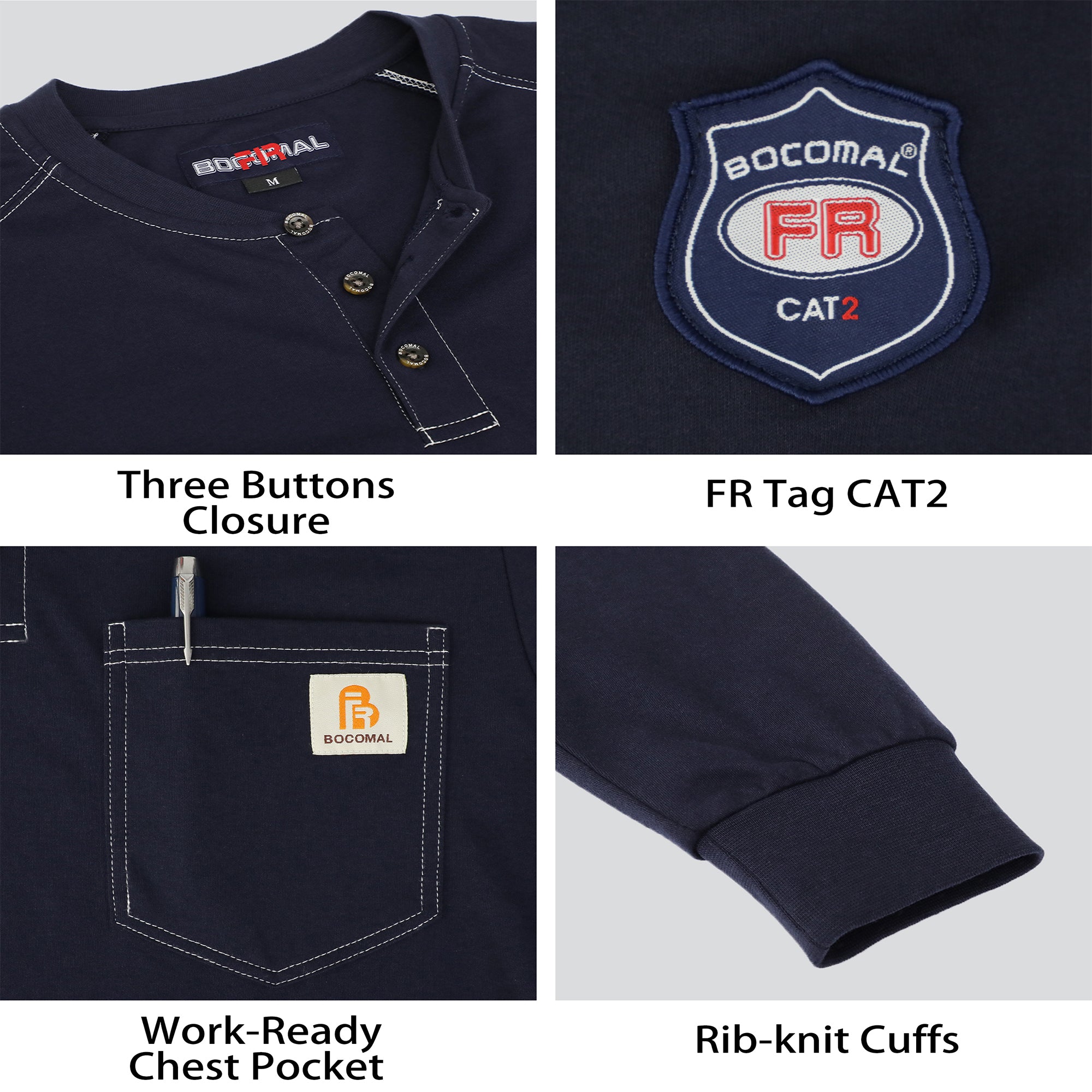 5.5OZ Cotton Henley FR Shirt -9108