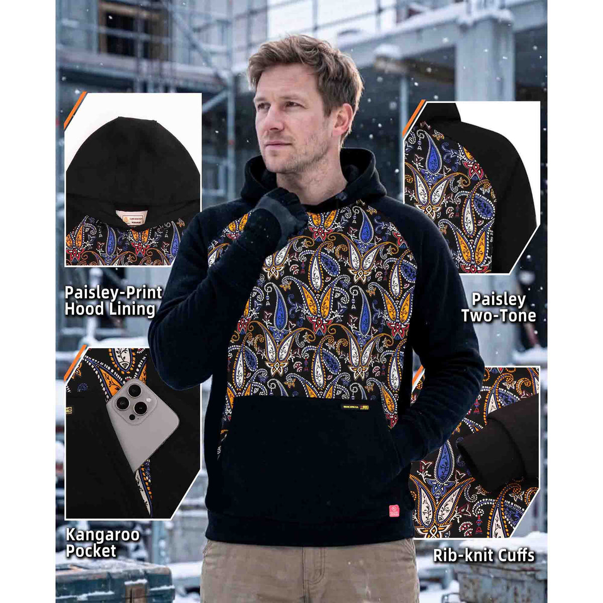 10.5 oz Midweight Paisley Print FR Pullover Hoodie