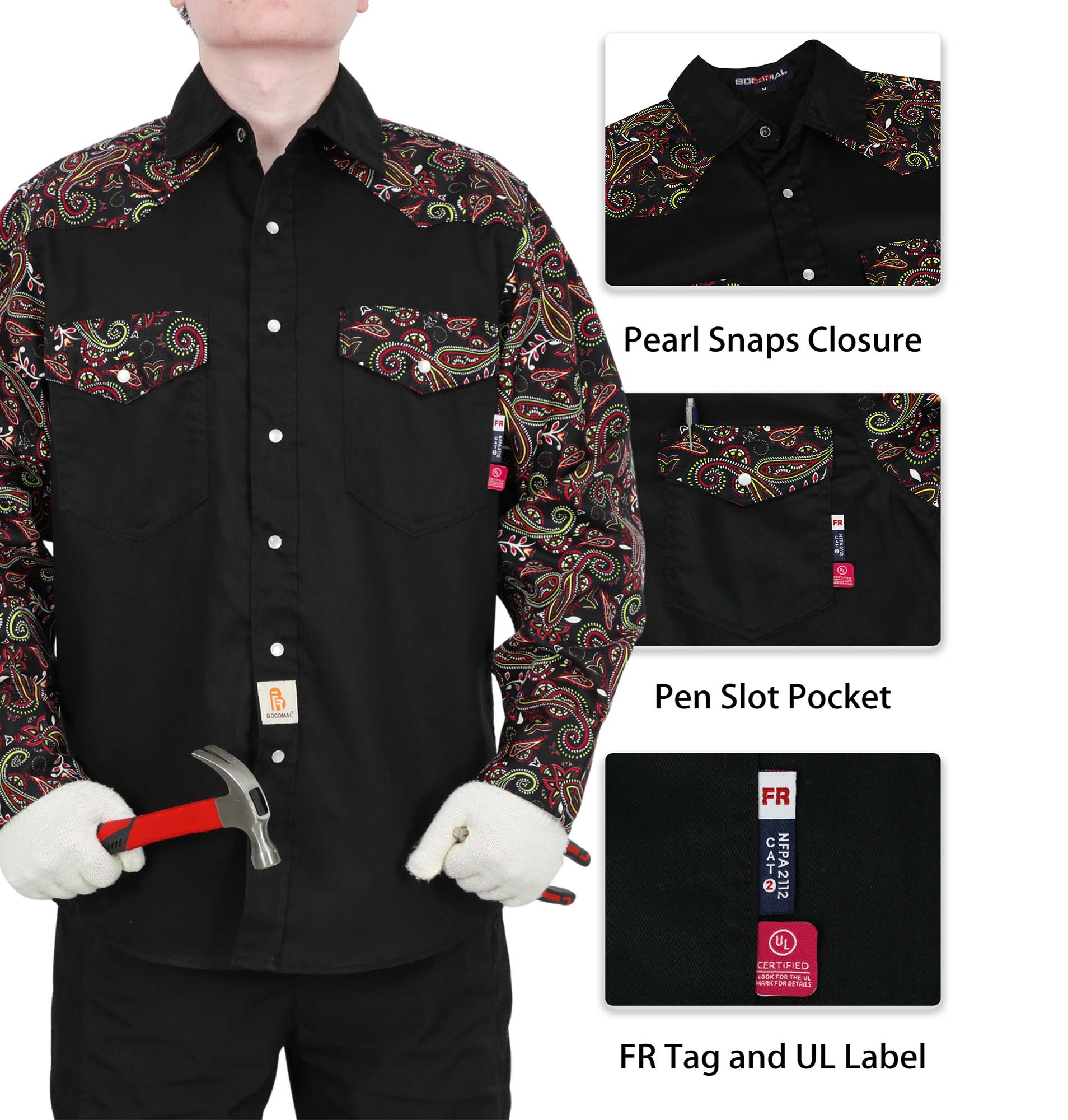 6.5OZ Pattern Spliced Flame Resistant Welding Work Shirt