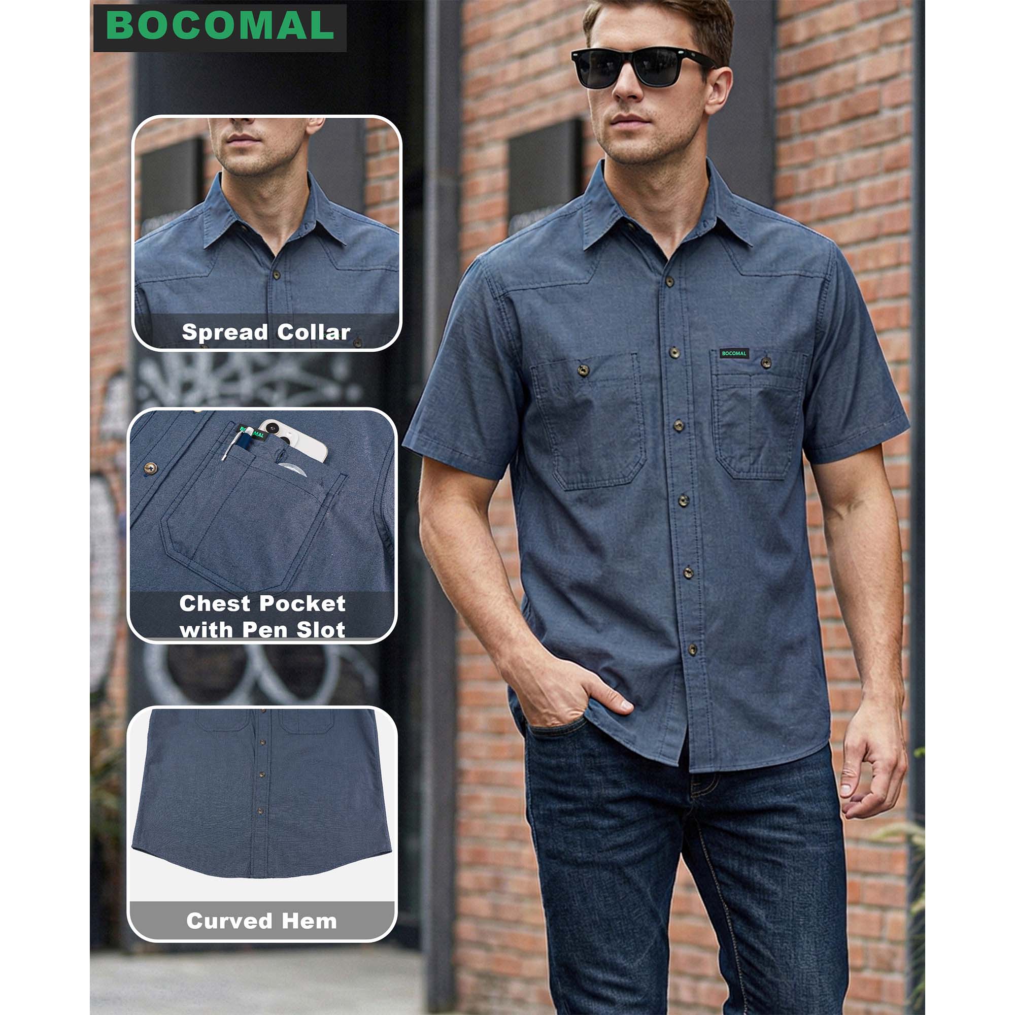 5OZ Men's Short Sleeve Button Down Work Shirts （NON-FR）- SH041K