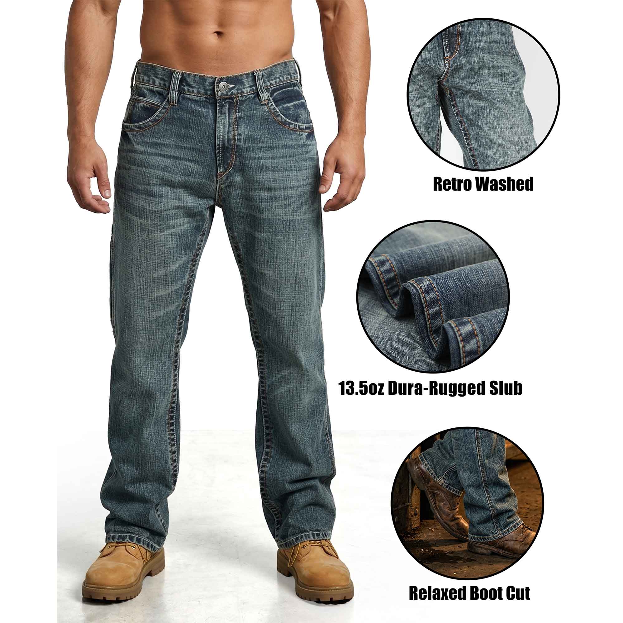 13.5OZ Heavywight Dura-Rugged Slub Denim Jeans(NON-FR)-PN072Q