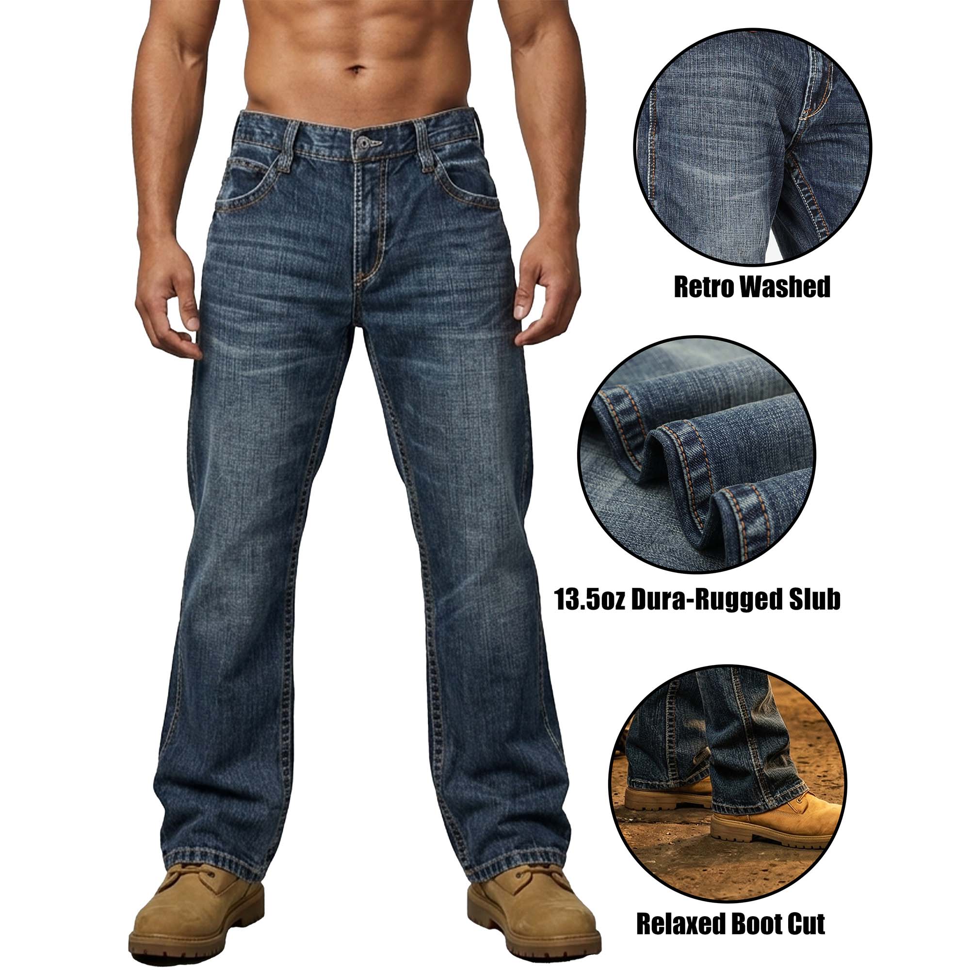 13.5OZ Heavywight Dura-Rugged Slub Denim Jeans(NON-FR)-PN072Q