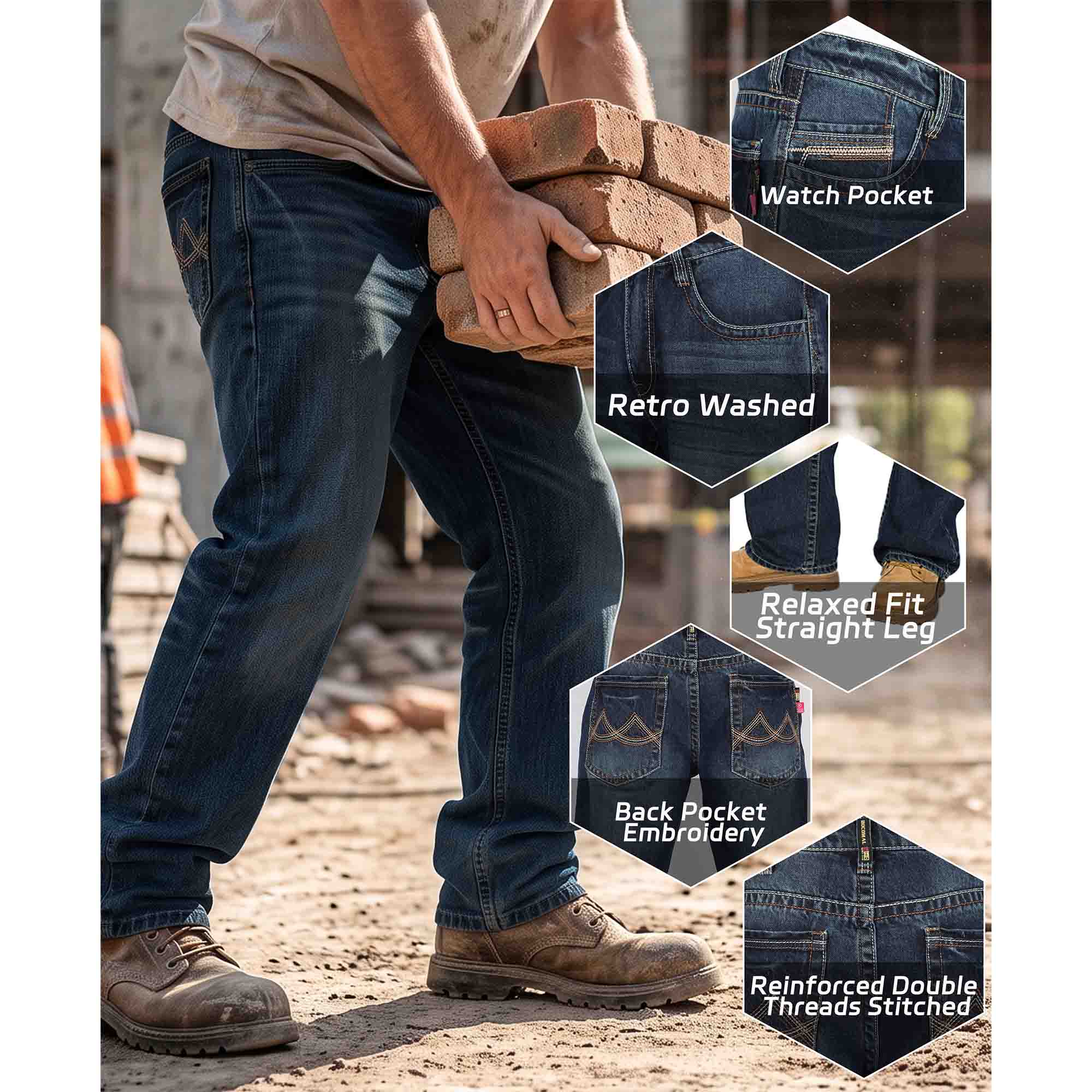 Straight Leg FR Jeans‑Navy‑Detail