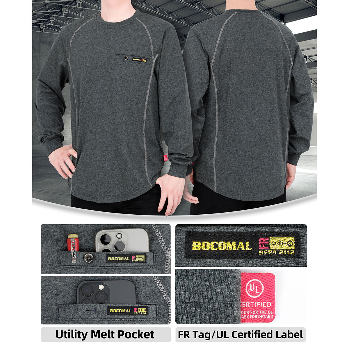 6OZ FR Mid-weight Melt Pocket Crew Neck T-shirts-4422