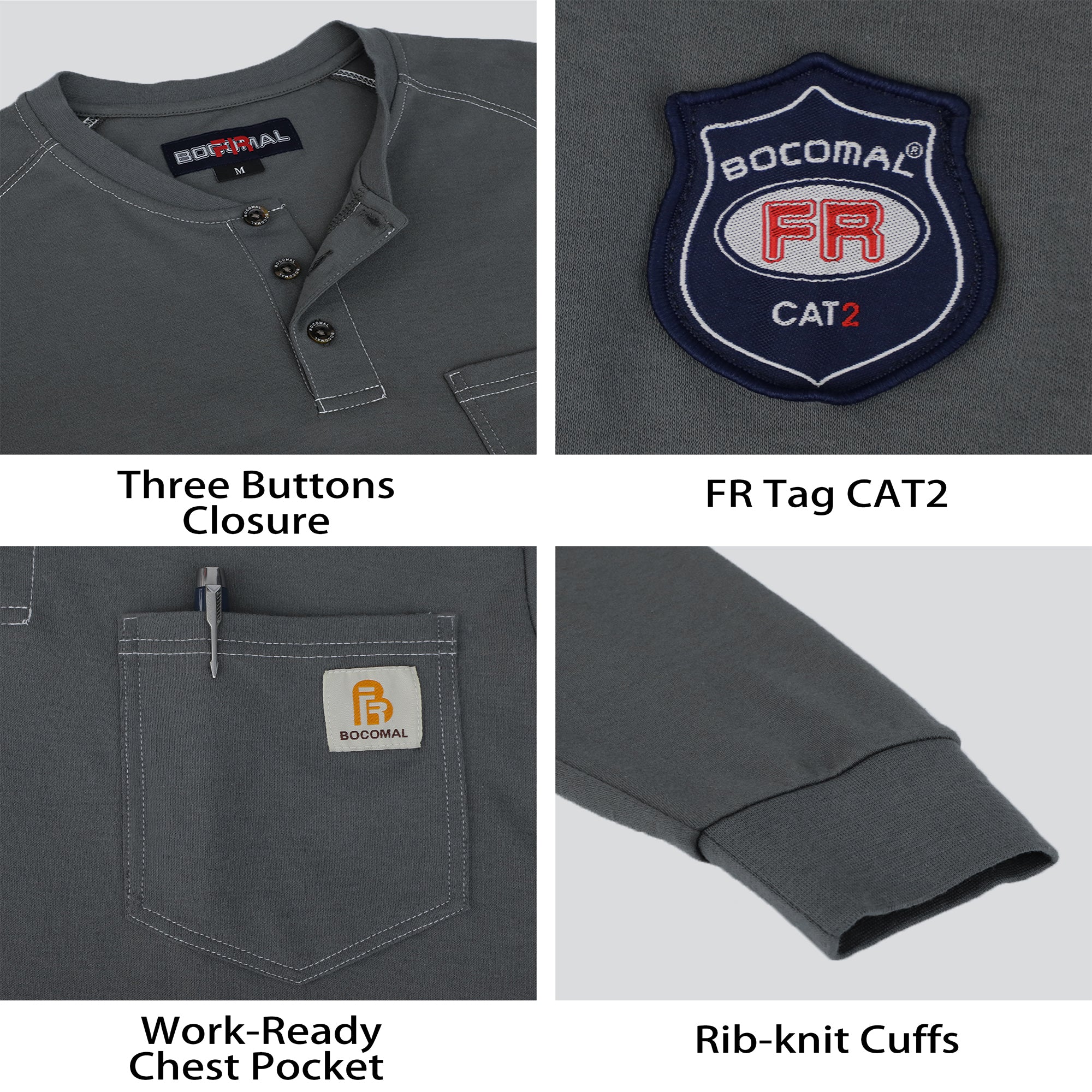 5.5OZ Cotton Henley FR Shirt -9108