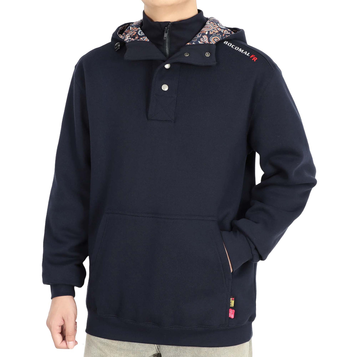 10.5 oz FR Quarter Zip Flapped Mock Neck Hooded Fleece Sweatshirts - C709