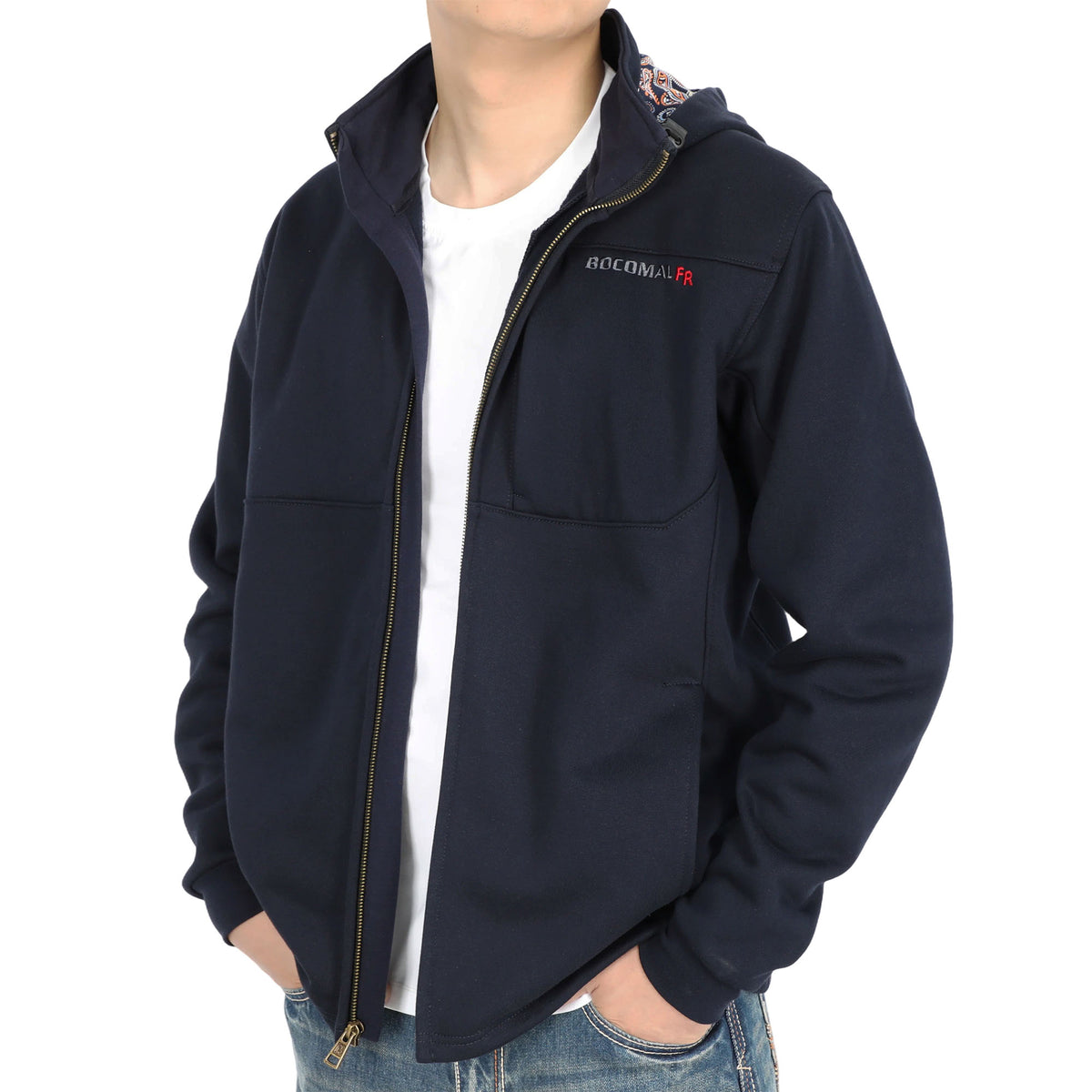 12 oz Fleece Zip Up Mock Neck Hooded FR Jackets - C631