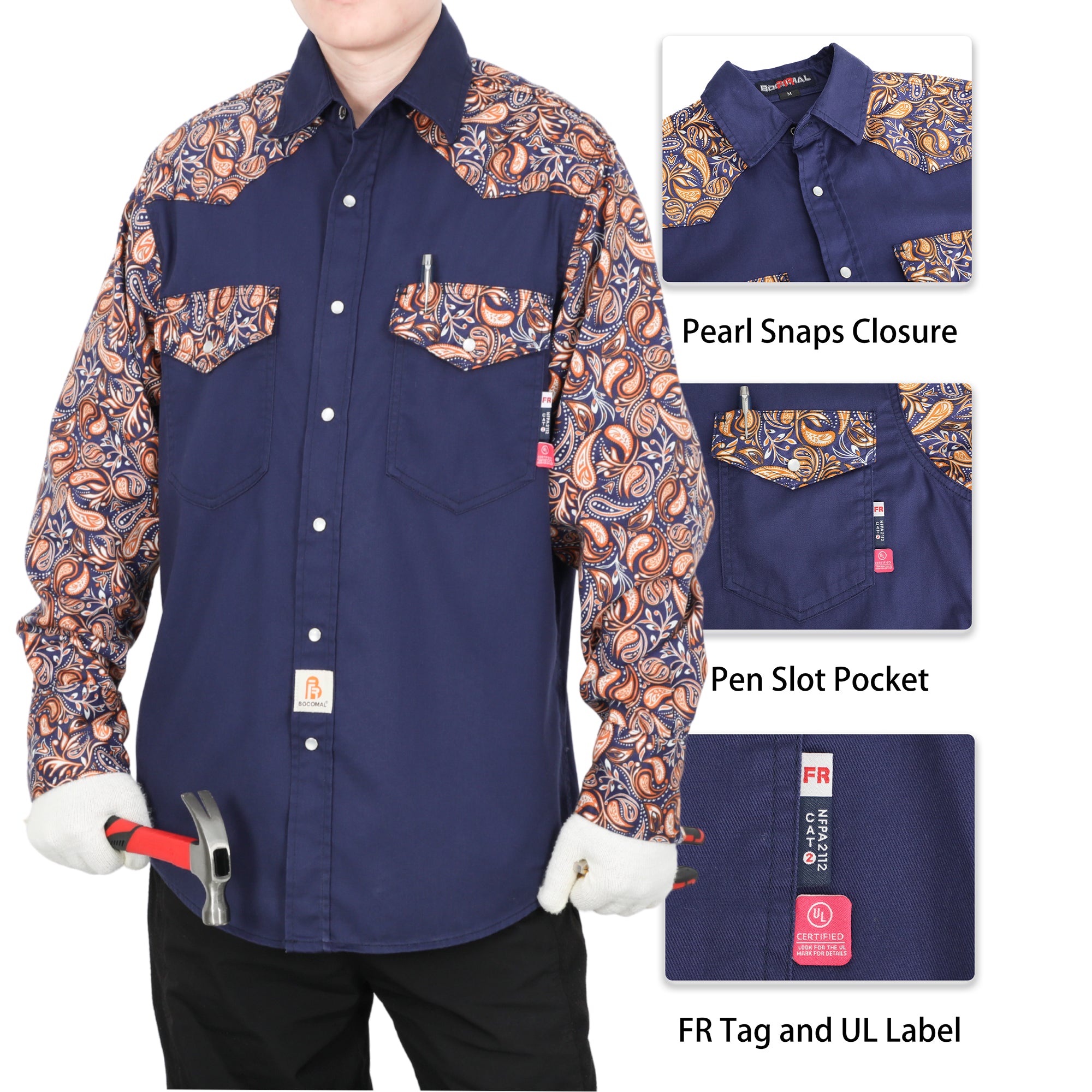 6.5OZ Pattern Spliced Flame Resistant Welding Work Shirt