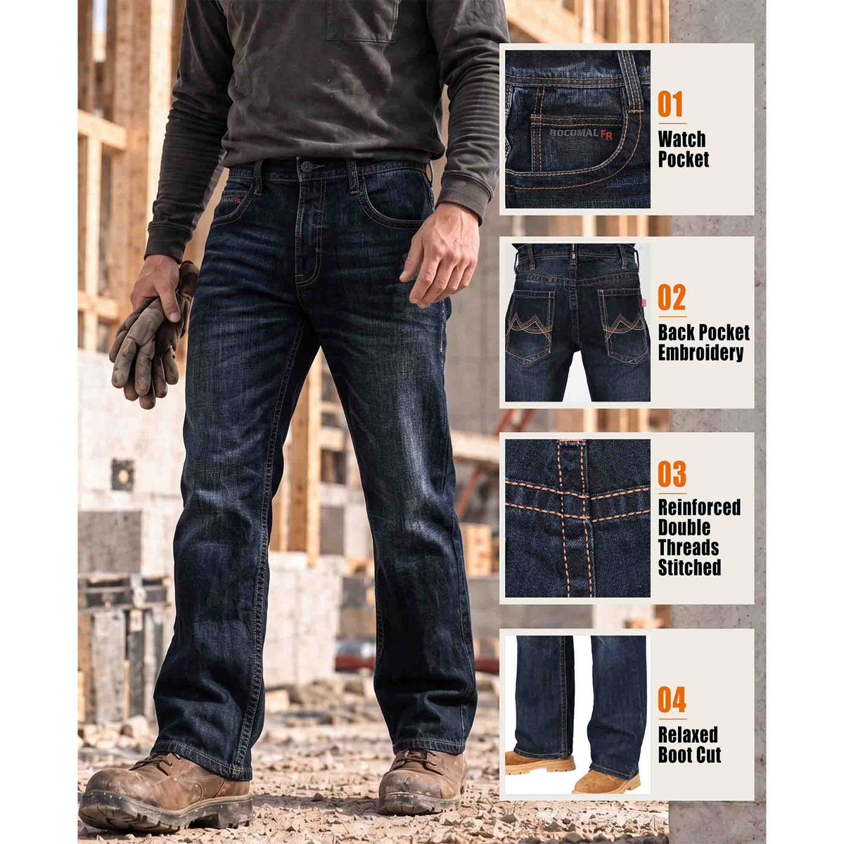 14 oz Heavyweight Dura-Rugged Denim Relaxed Fit Boot Cut FR Jeans