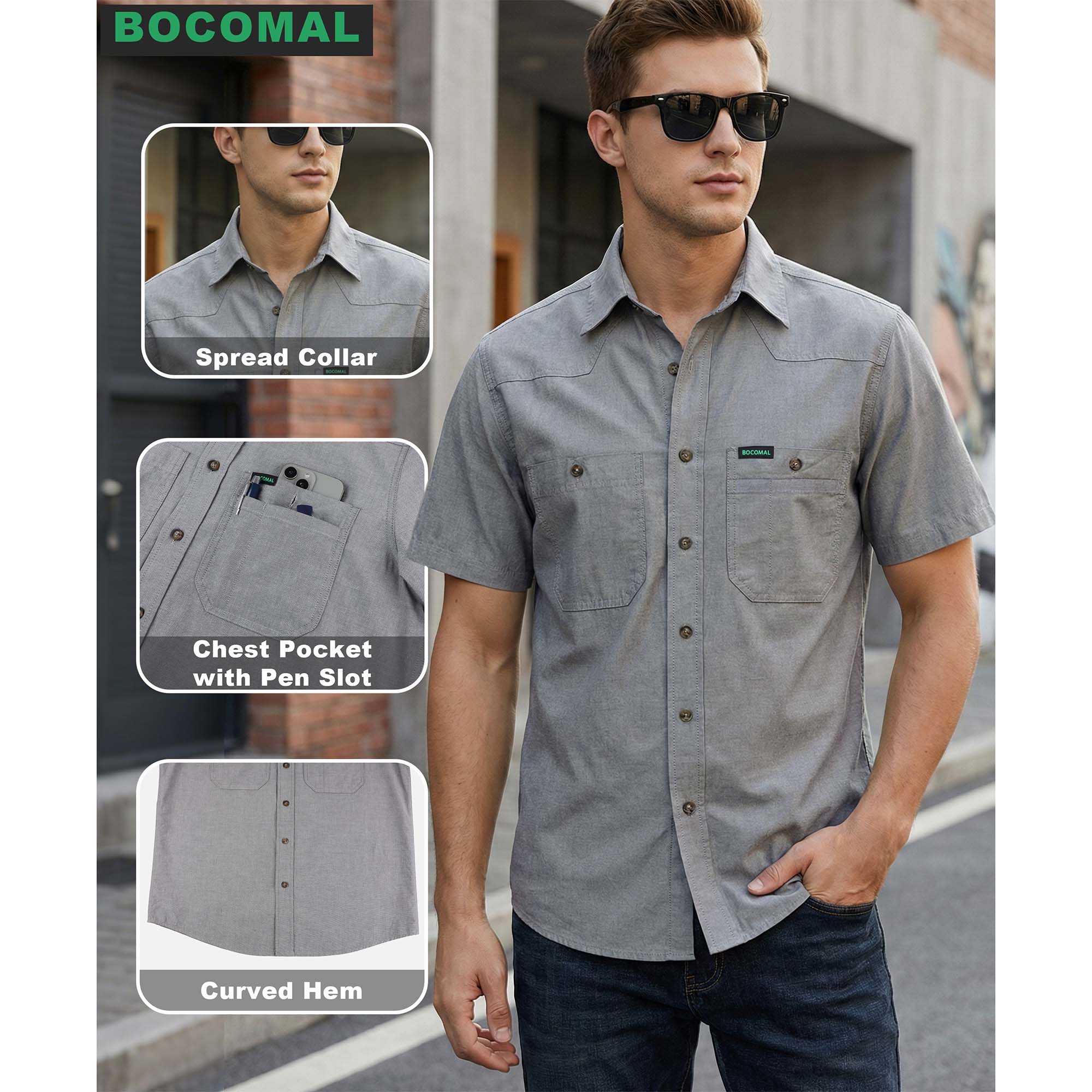 5OZ Men's Short Sleeve Button Down Work Shirts （NON-FR）- SH041K