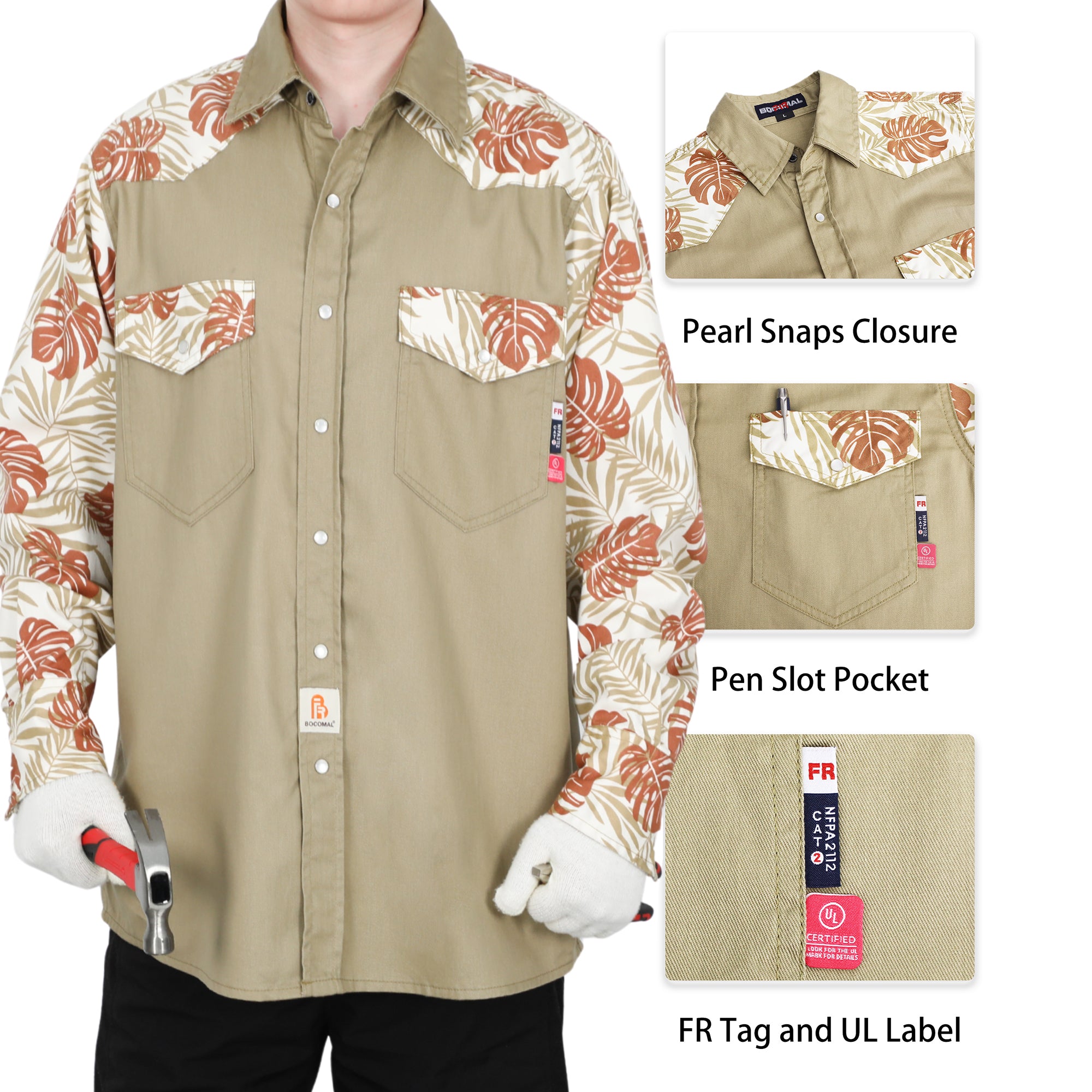 6.5OZ Pattern Spliced Flame Resistant Welding Work Shirt