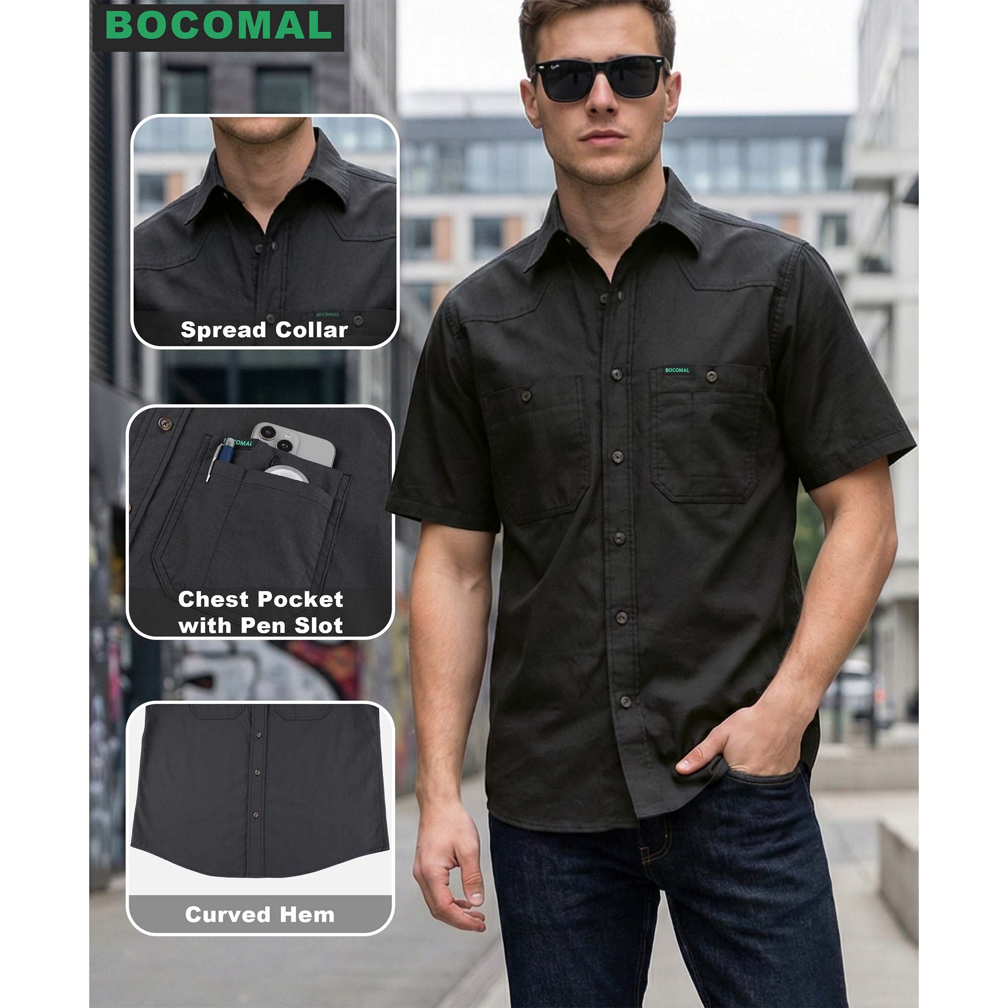 5OZ Men's Short Sleeve Button Down Work Shirts （NON-FR）- SH041K