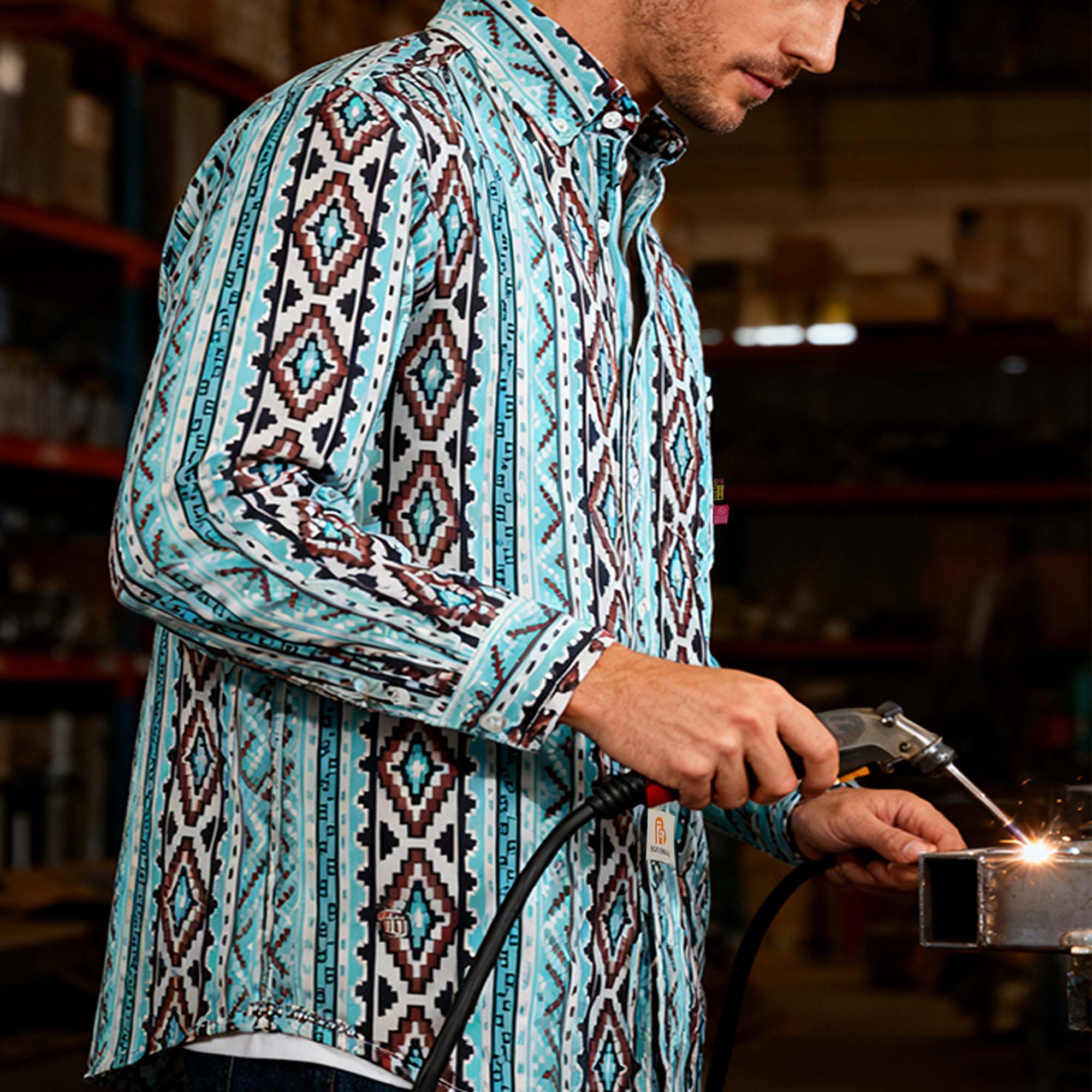 6.5OZ Printed Bohemia Button Down FR Work Shirt-0816A