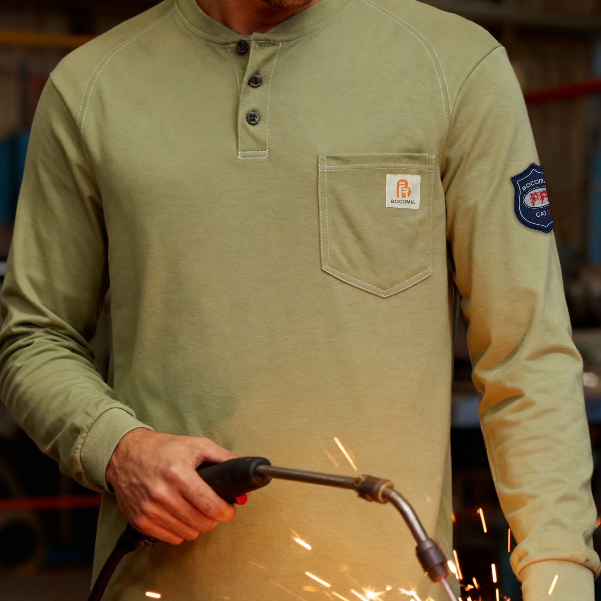 5.5OZ Cotton Henley FR Shirt -9108