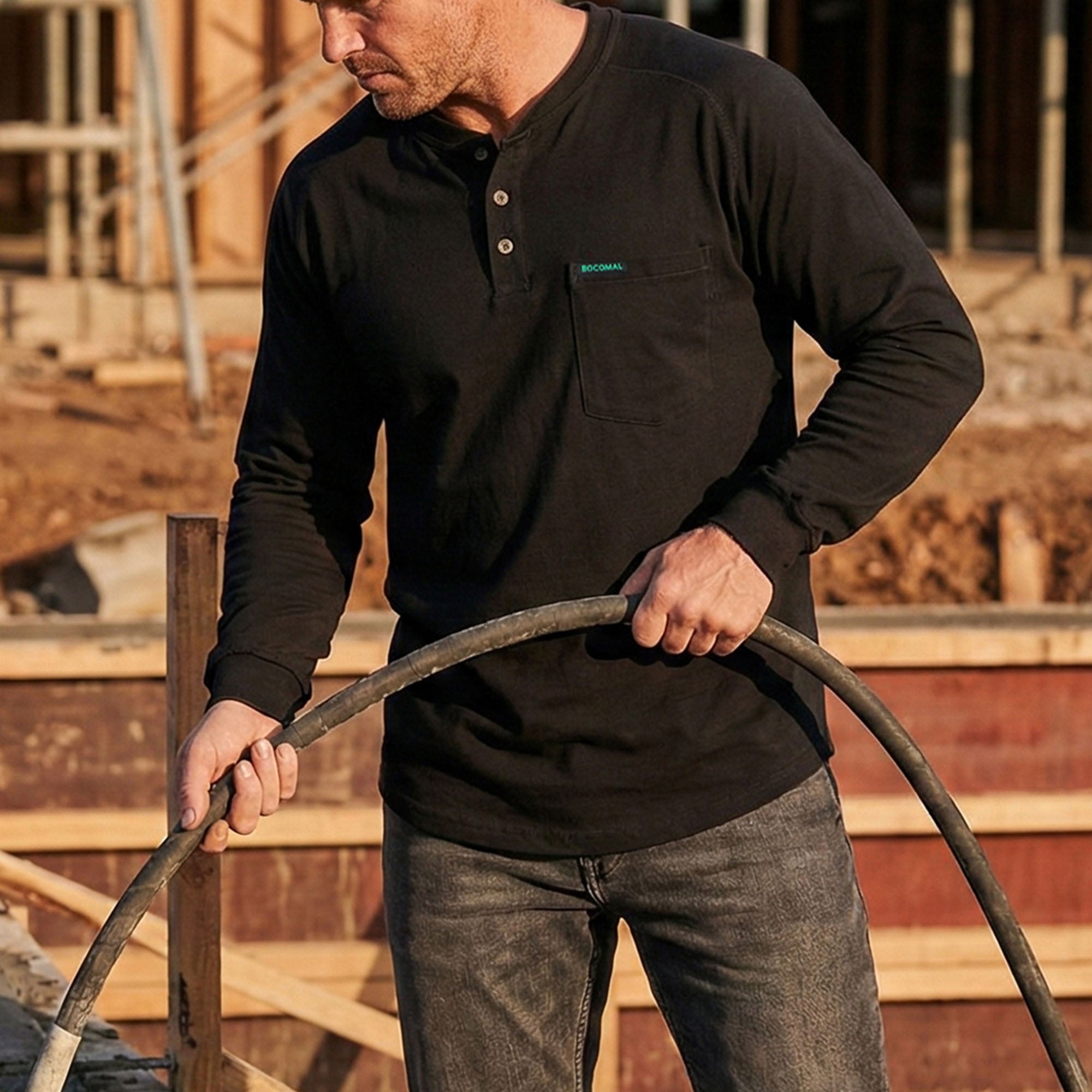 5OZ Men's Henley Soft Cotton Tencel Blended T-Shirt (NON-FR)-TS011B