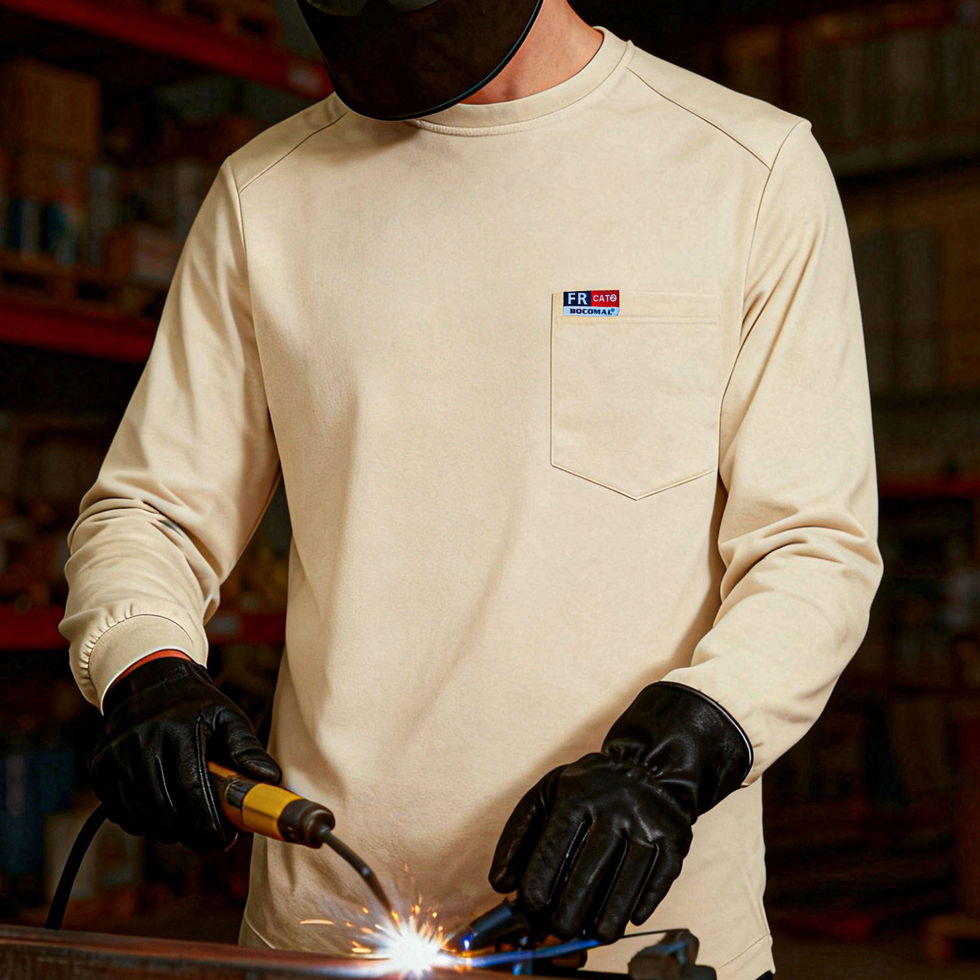6OZ Crewneck Cotton Tencel Heather Blended FR Work T-Shirt - A335
