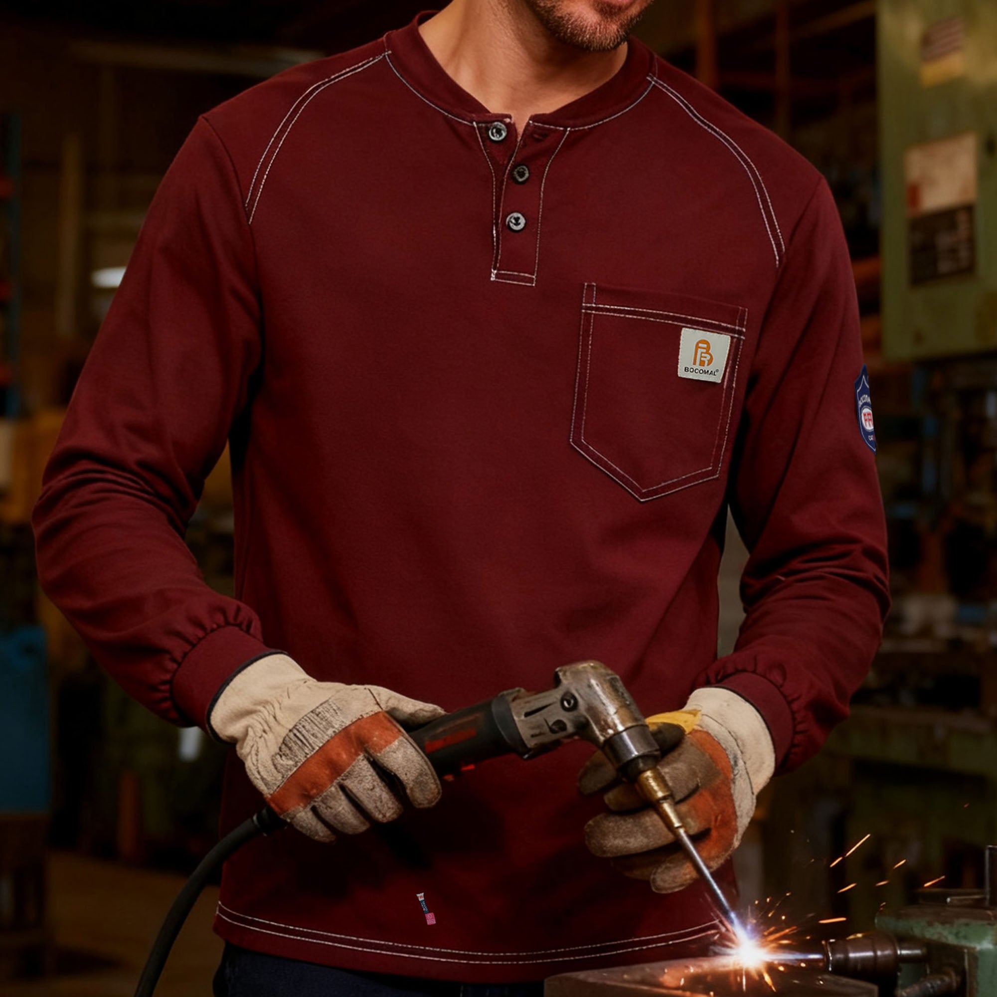 5.5OZ Cotton Henley FR Shirt -9108