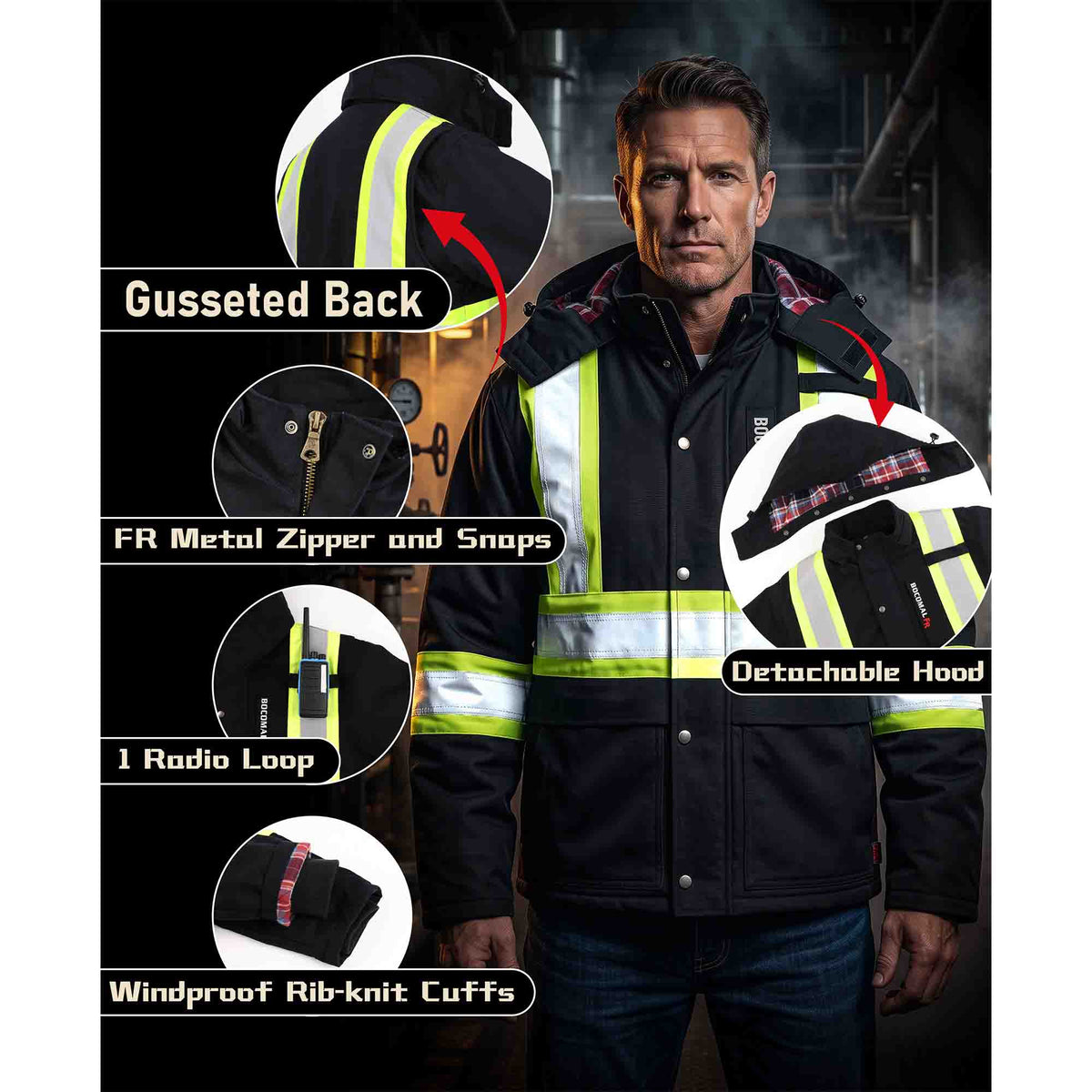 10 oz High Visibility Heavy Duty Reflective Coat FR Jacket