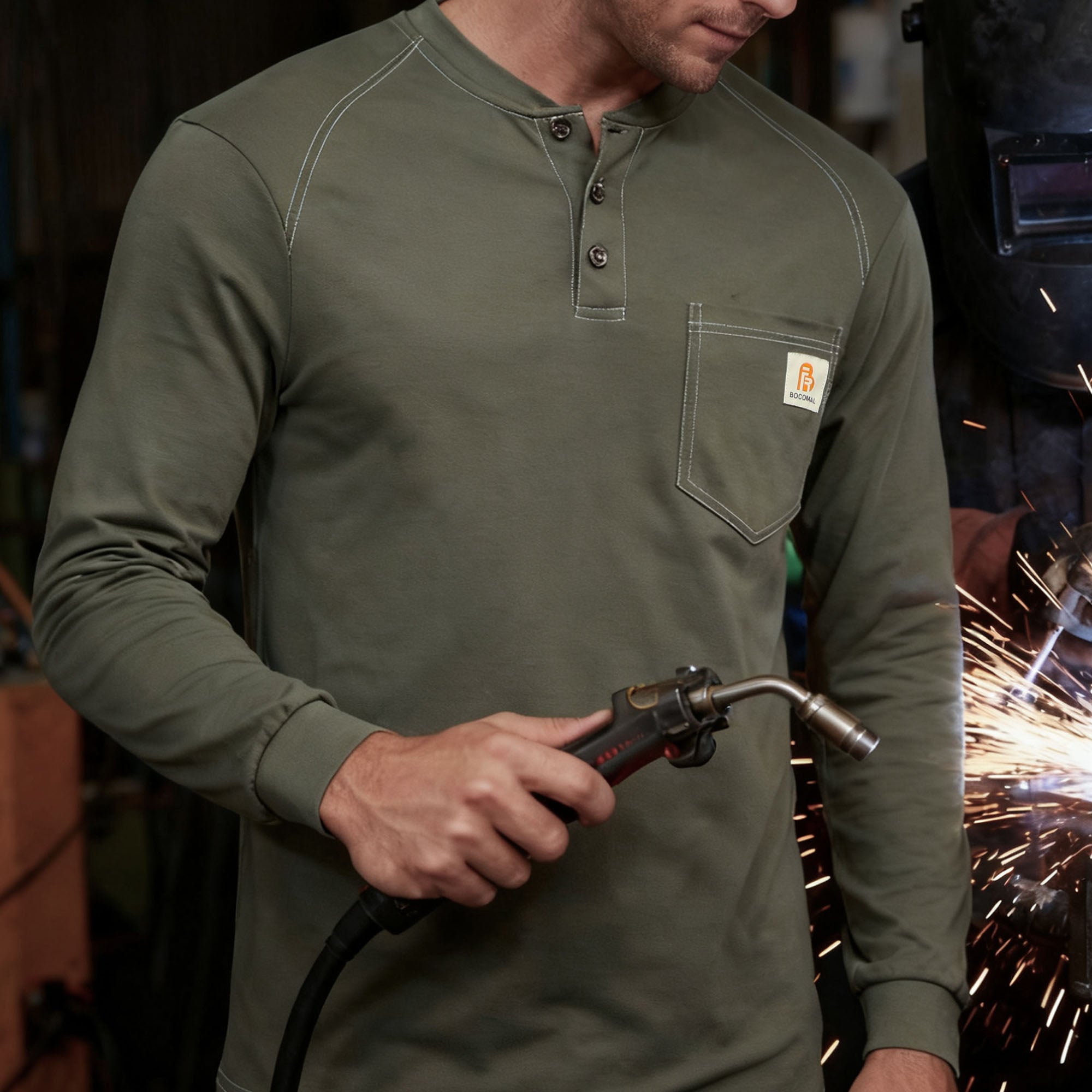 5.5OZ Cotton Henley FR Shirt -9108
