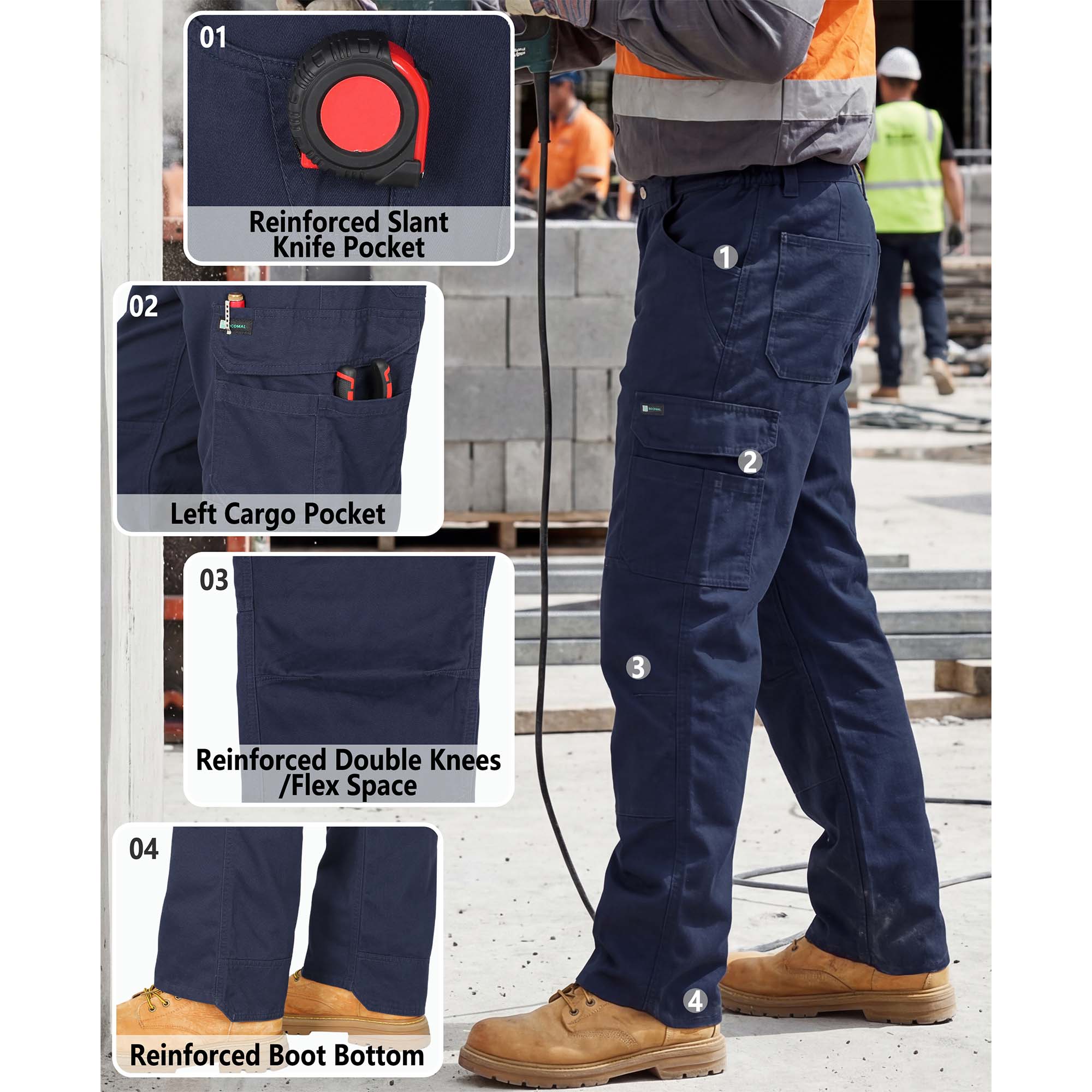7OZ 12 Multi-Pockets 100% C Dura Comfort Work Cargo Pants (NON-FR)- 031D