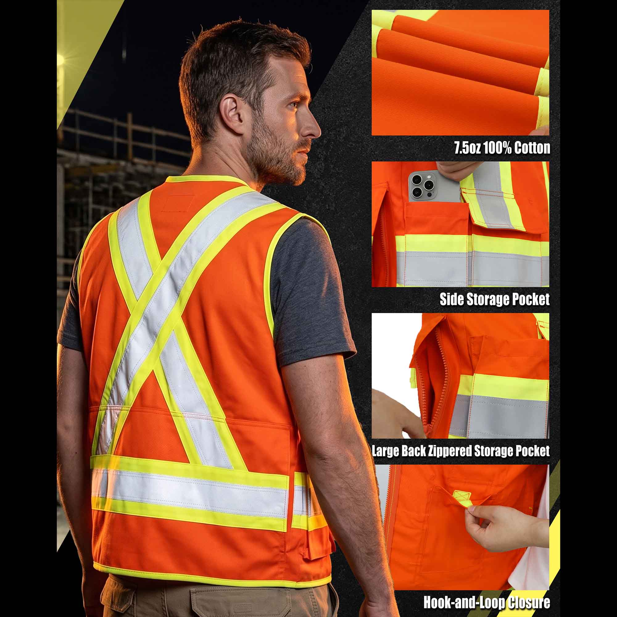 7.5OZ FR Hi Vis Zipper 4”Tape Safety Vest - B901HV