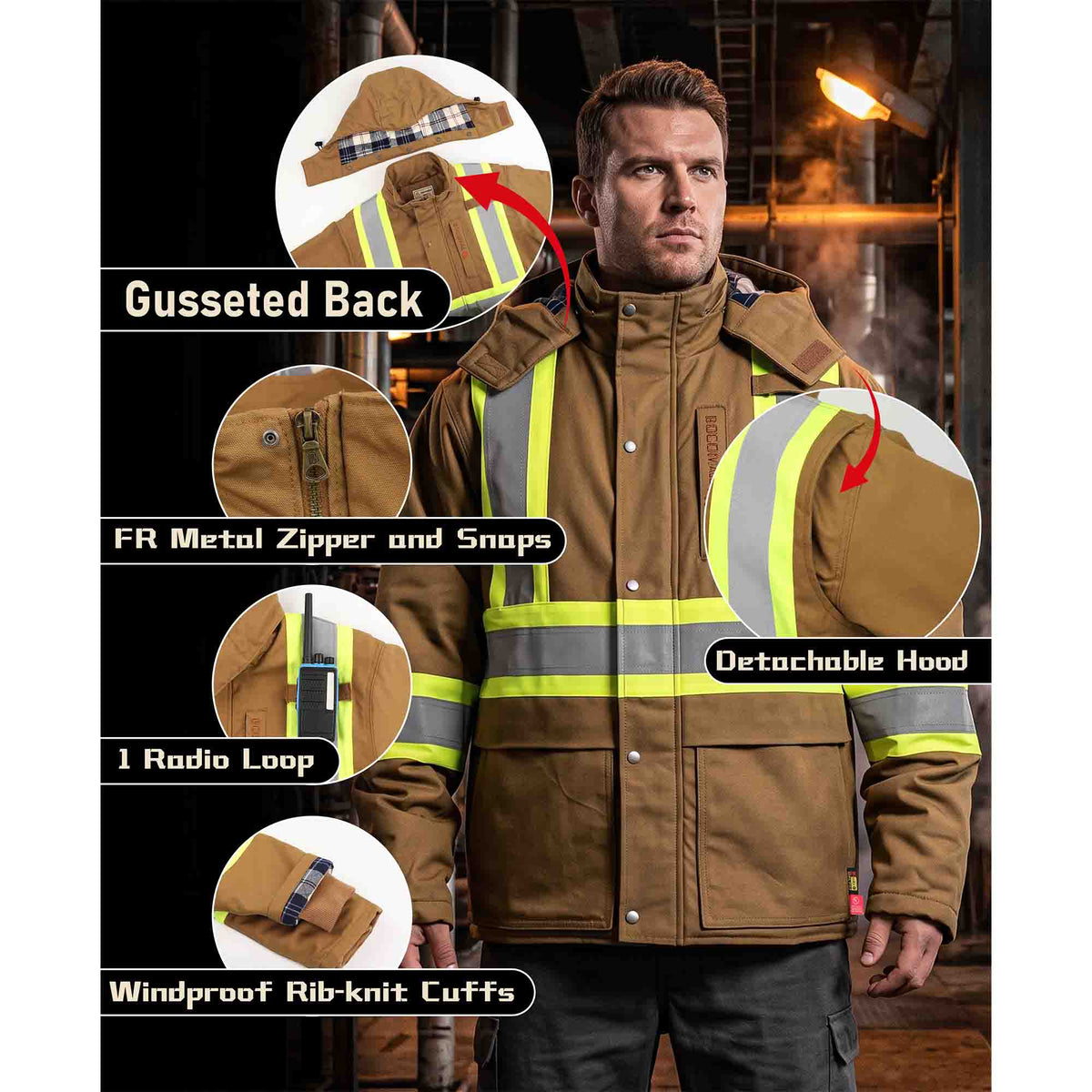 10 oz High Visibility Heavy Duty Reflective Coat FR Jacket