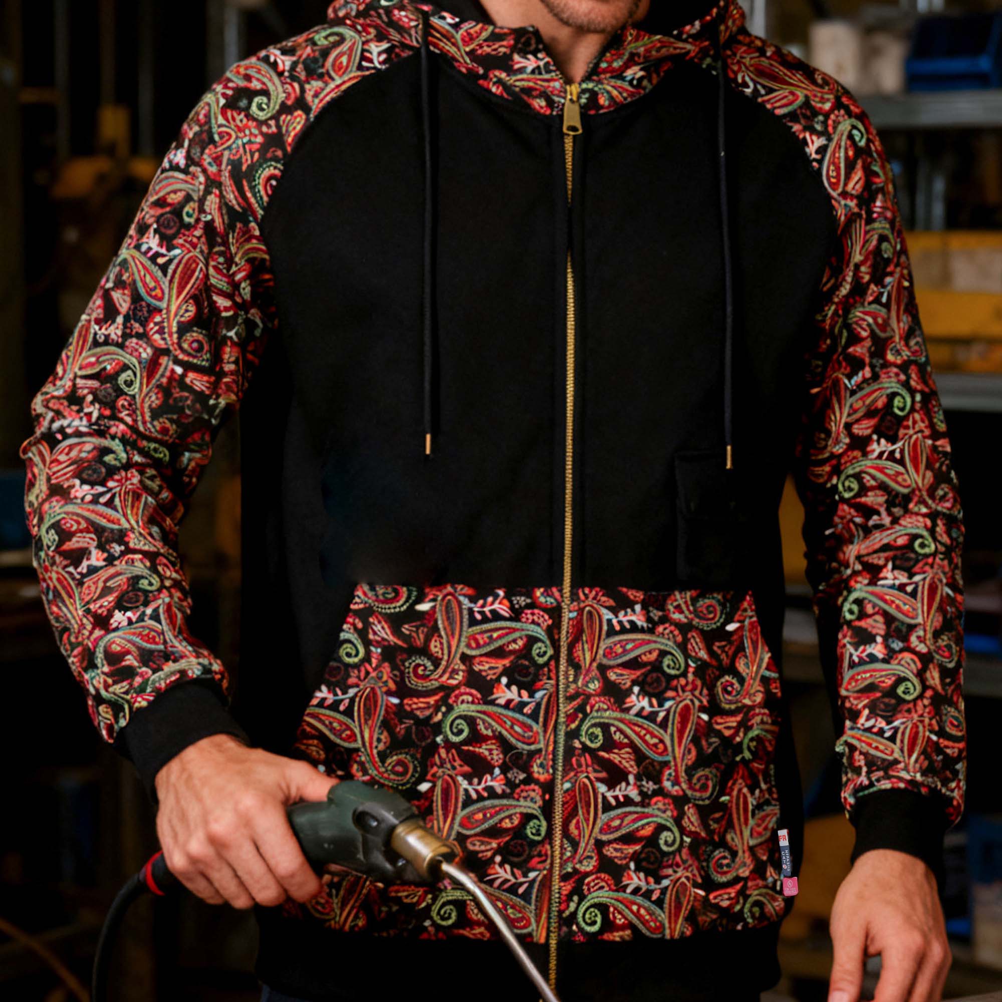 10.5OZ Cotton Fleece Paisley Printed Zipper Front FR Hooded Sweatshirts -9909P