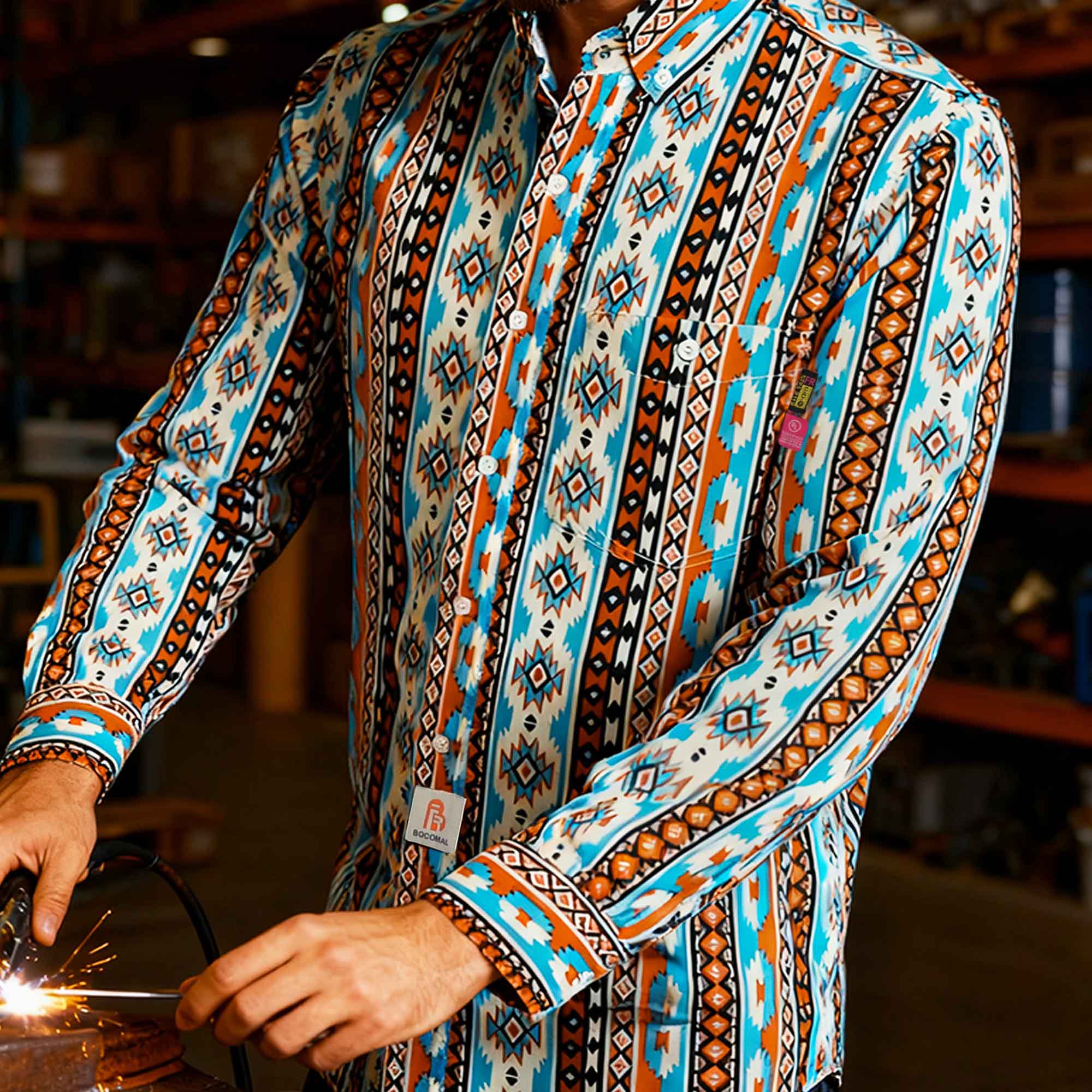 6.5OZ Printed Bohemia Button Down FR Work Shirt-0816A