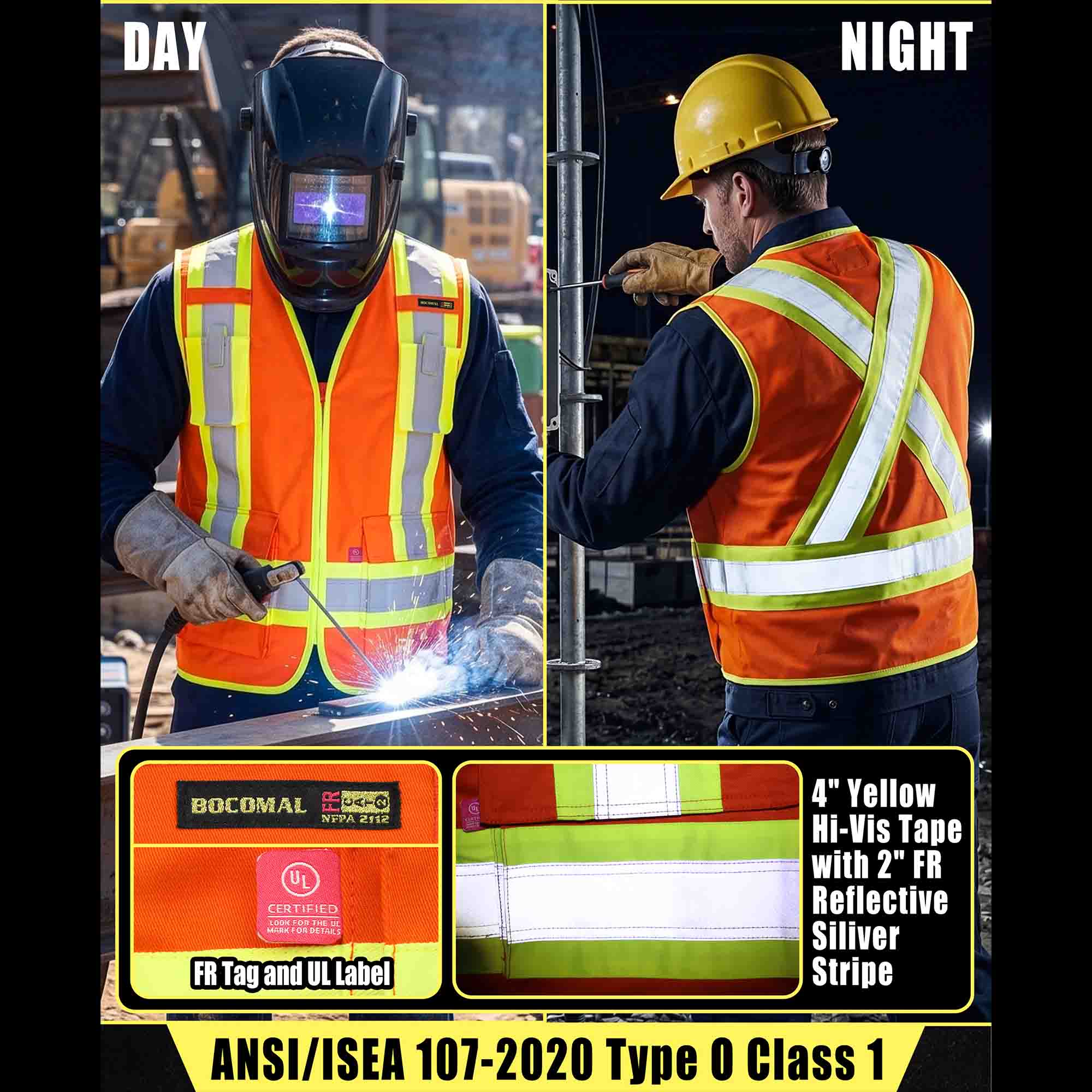 7.5OZ FR Hi Vis Zipper 4”Tape Safety Vest - B901HV