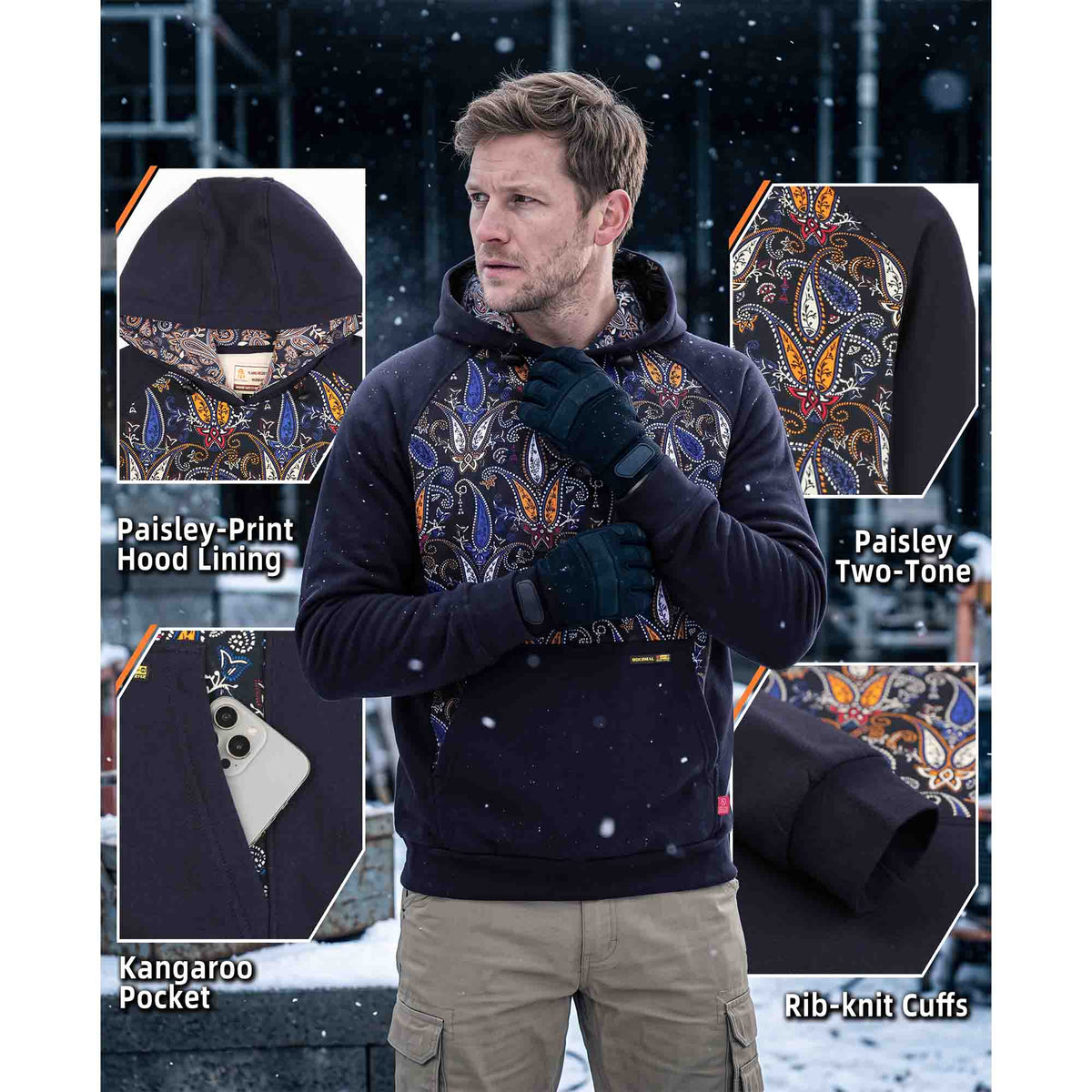 10.5 oz Midweight Paisley Print FR Pullover Hoodie