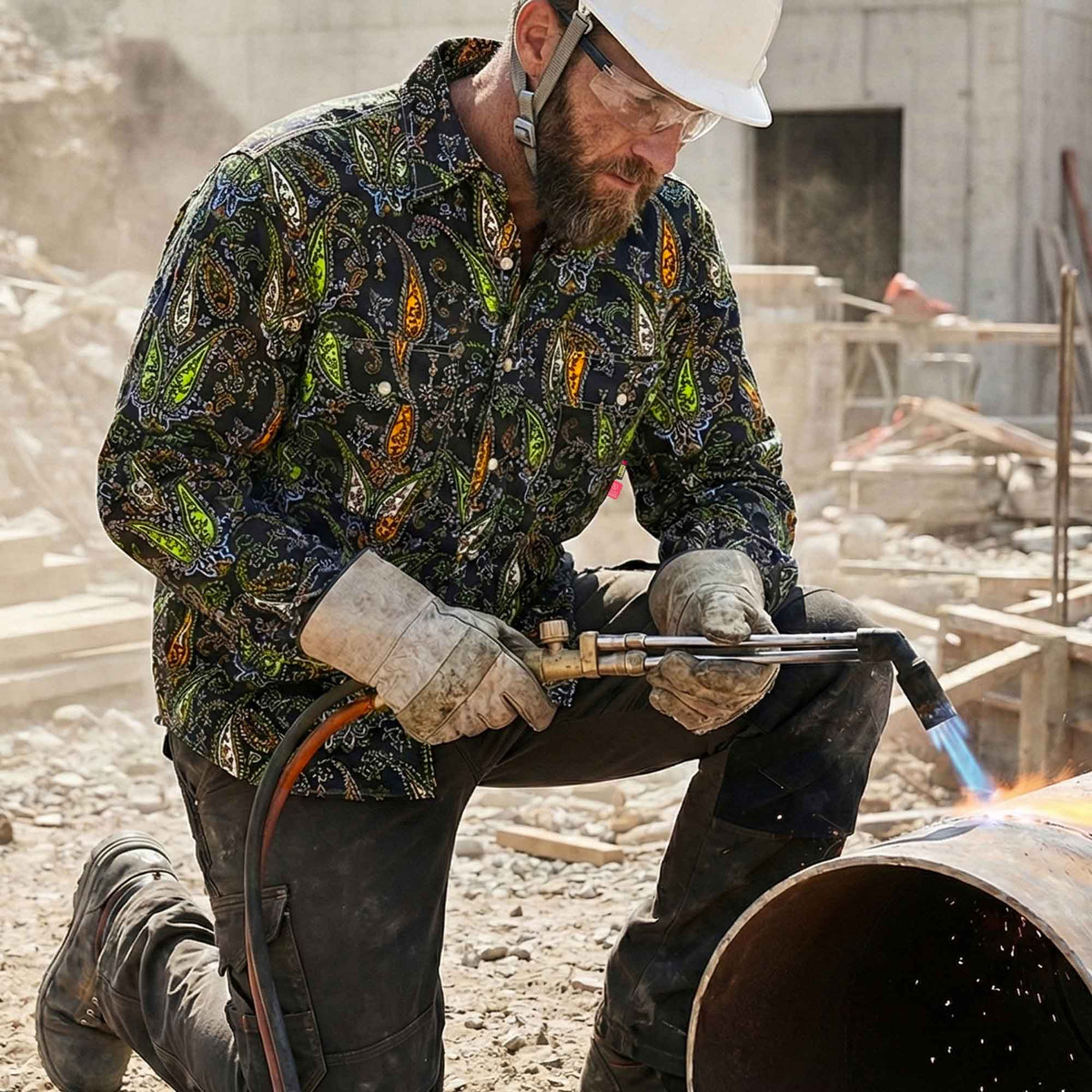 Bocomal pearl snap FR work shirt product feature image