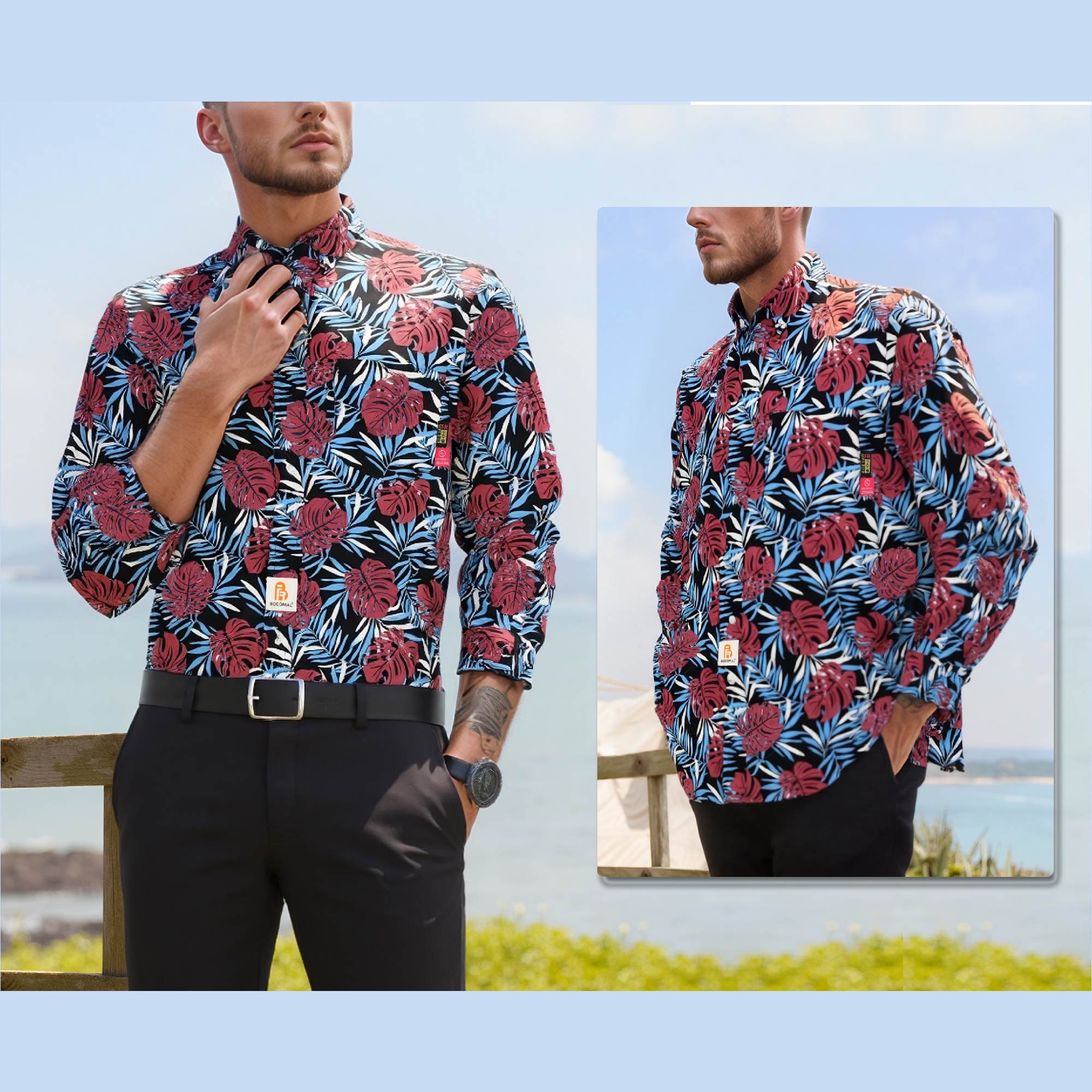 6.5OZ Printed Hawaii Lightweight Button Down FR Shirts-0816A