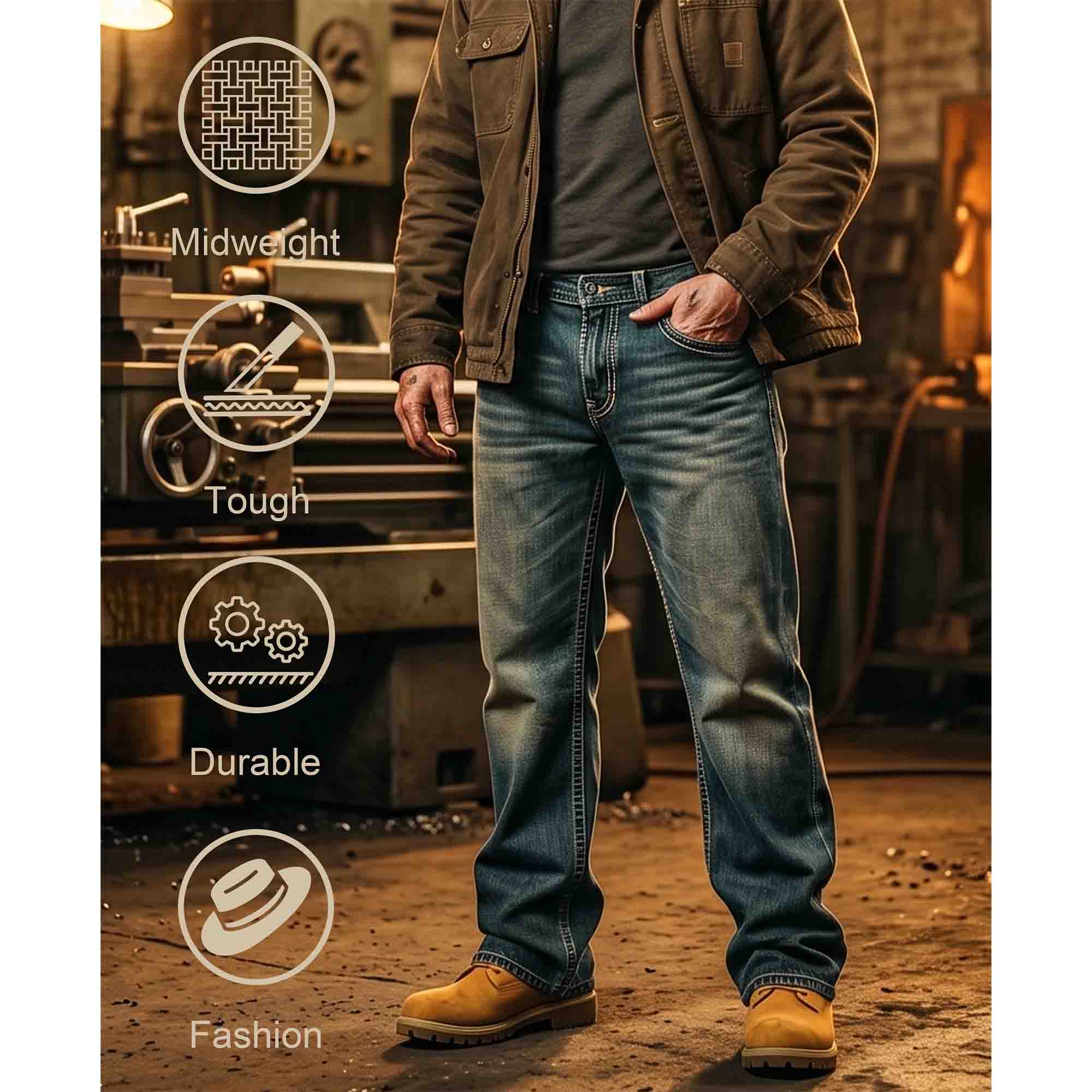 12 OZ Relaxed Fit Boot Cut Midweight Denim FR Jeans - 8305-1