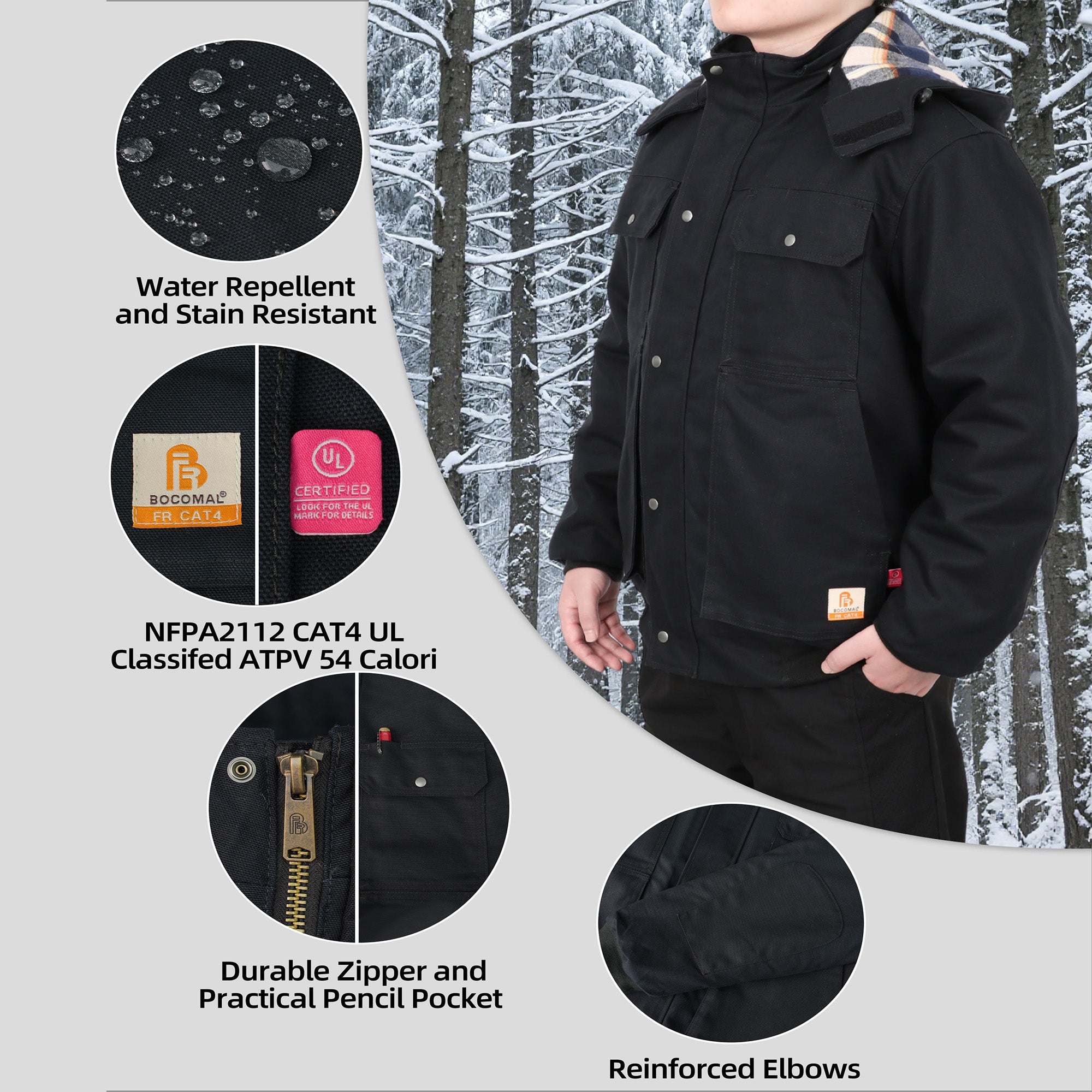 FR Jacket Insulated Heavyweight Canvas Flannel Lined,Detachable Hood -8804