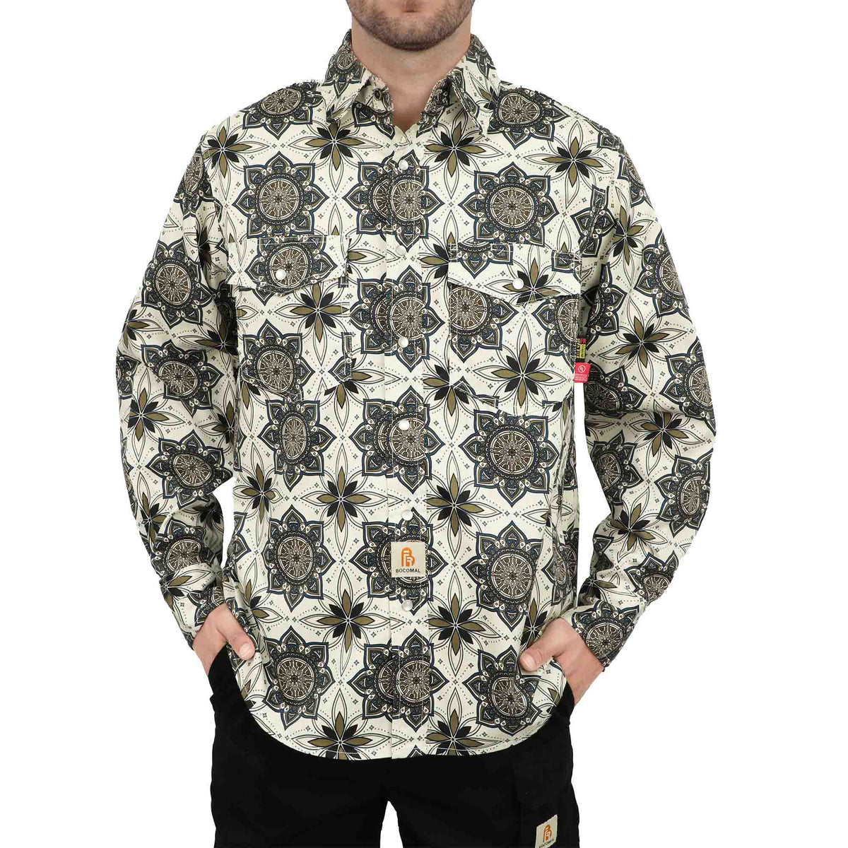 Bocomal pearl snap FR work shirt product feature image