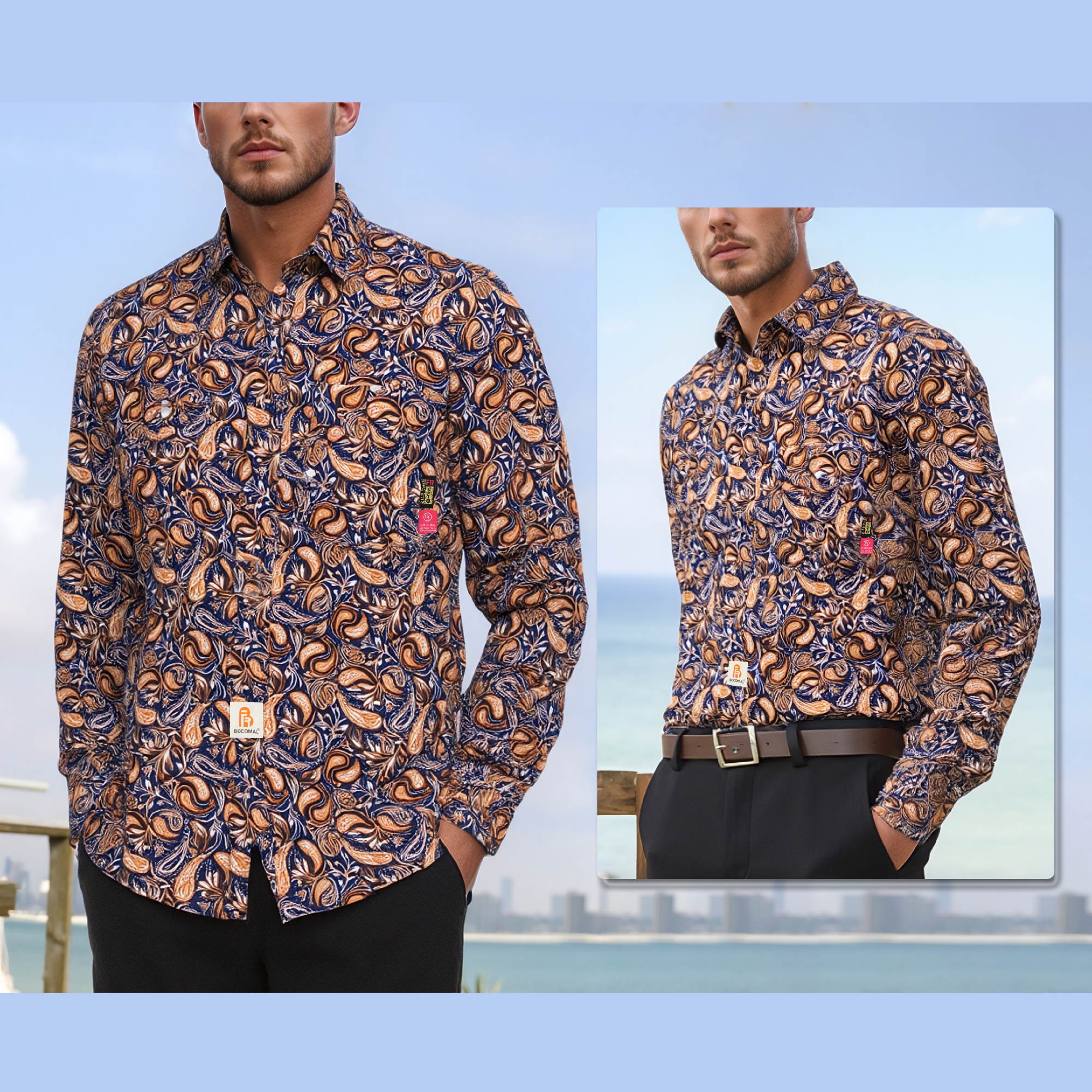 6.5OZ Lightweight Printed FR Shirts With Pearl Snap