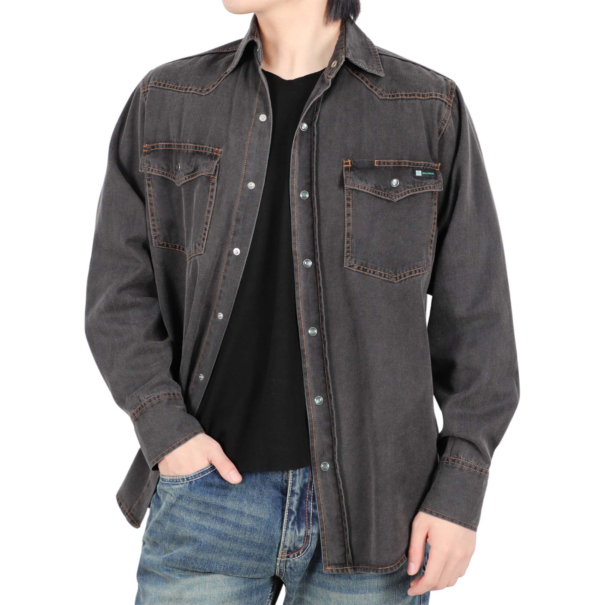 6.5OZ Work Shirts Vintage Washed Lightweight Soft Denim Pearl Snap Down-Relaxed Fit (Non FR)-0930